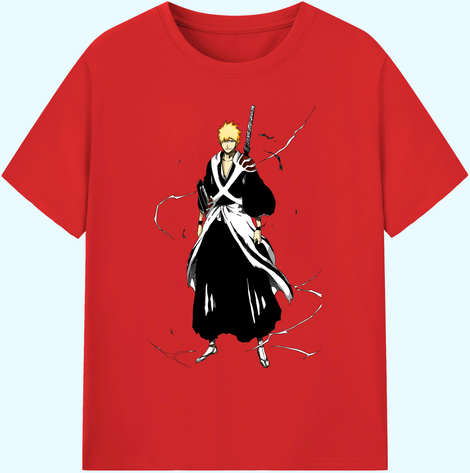 （画像用） ブリーチ 黒崎一護（くろさき いちご）BLEACH Kurosaki Ichigo 綿100％ メンズ半袖Tシャツ｜肌触りやわらか＆通気性