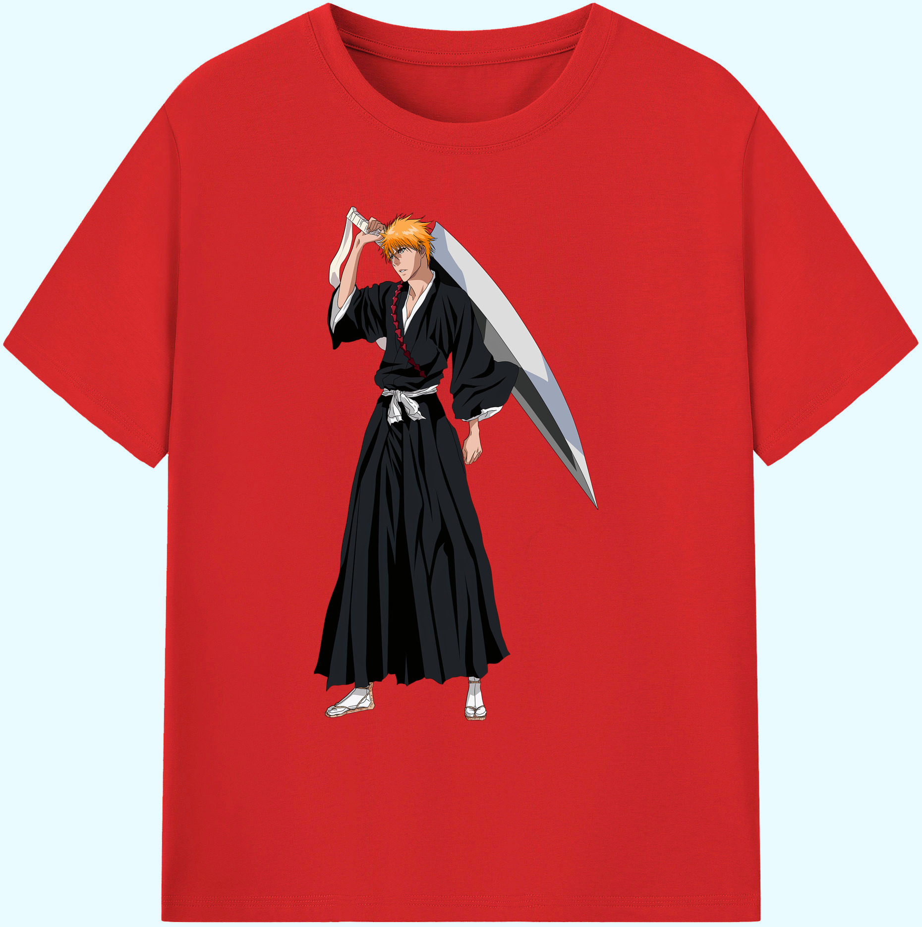 （画像用） ブリーチ 黒崎一護（くろさき いちご）BLEACH Kurosaki Ichigo 綿100％ メンズ半袖Tシャツ｜肌触りやわらか＆通気性