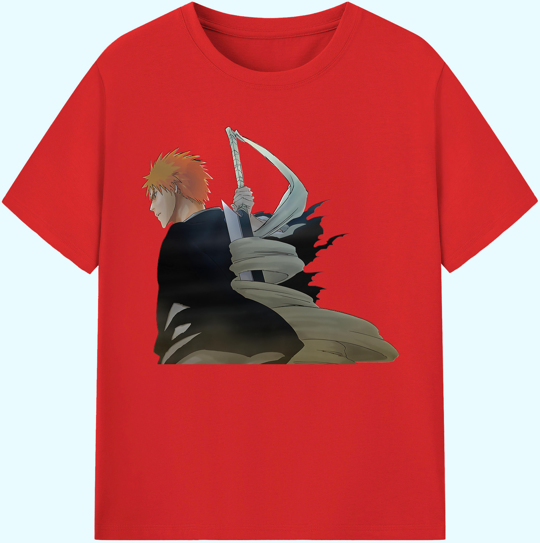 （画像用） ブリーチ 黒崎一護（くろさき いちご）BLEACH Kurosaki Ichigo 綿100％ メンズ半袖Tシャツ｜肌触りやわらか＆通気性