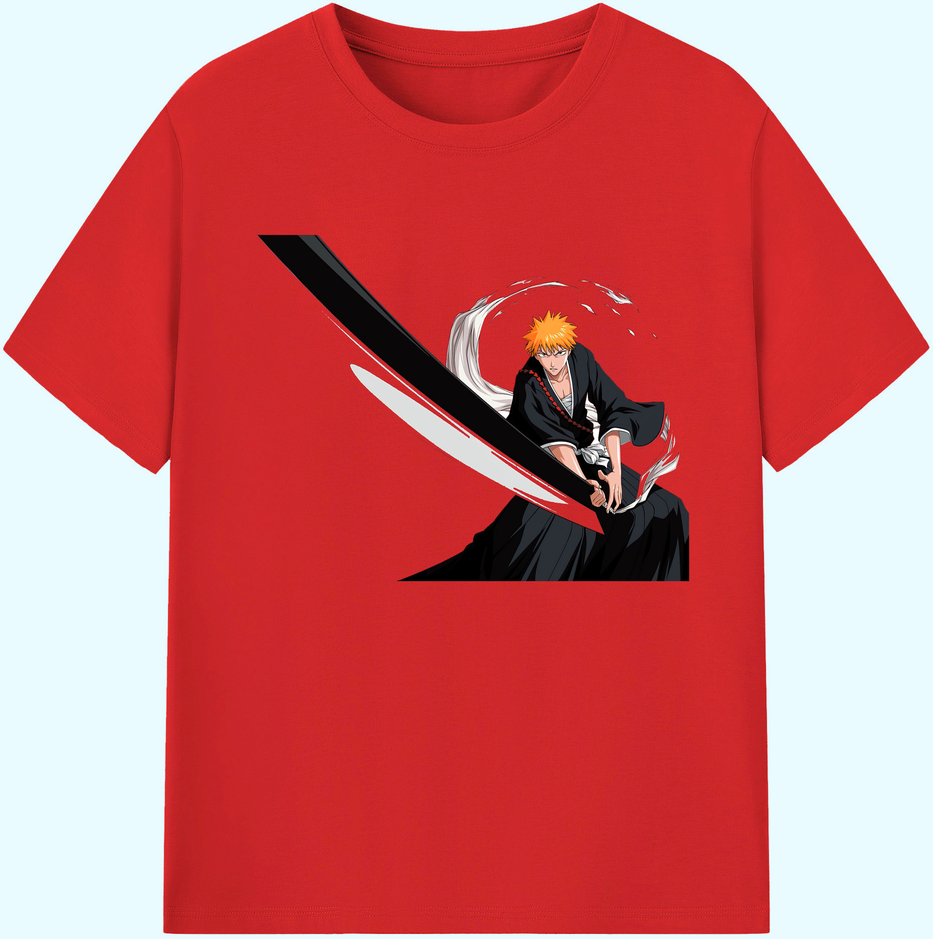 （画像用） ブリーチ 黒崎一護（くろさき いちご）BLEACH Kurosaki Ichigo 綿100％ メンズ半袖Tシャツ｜肌触りやわらか＆通気性