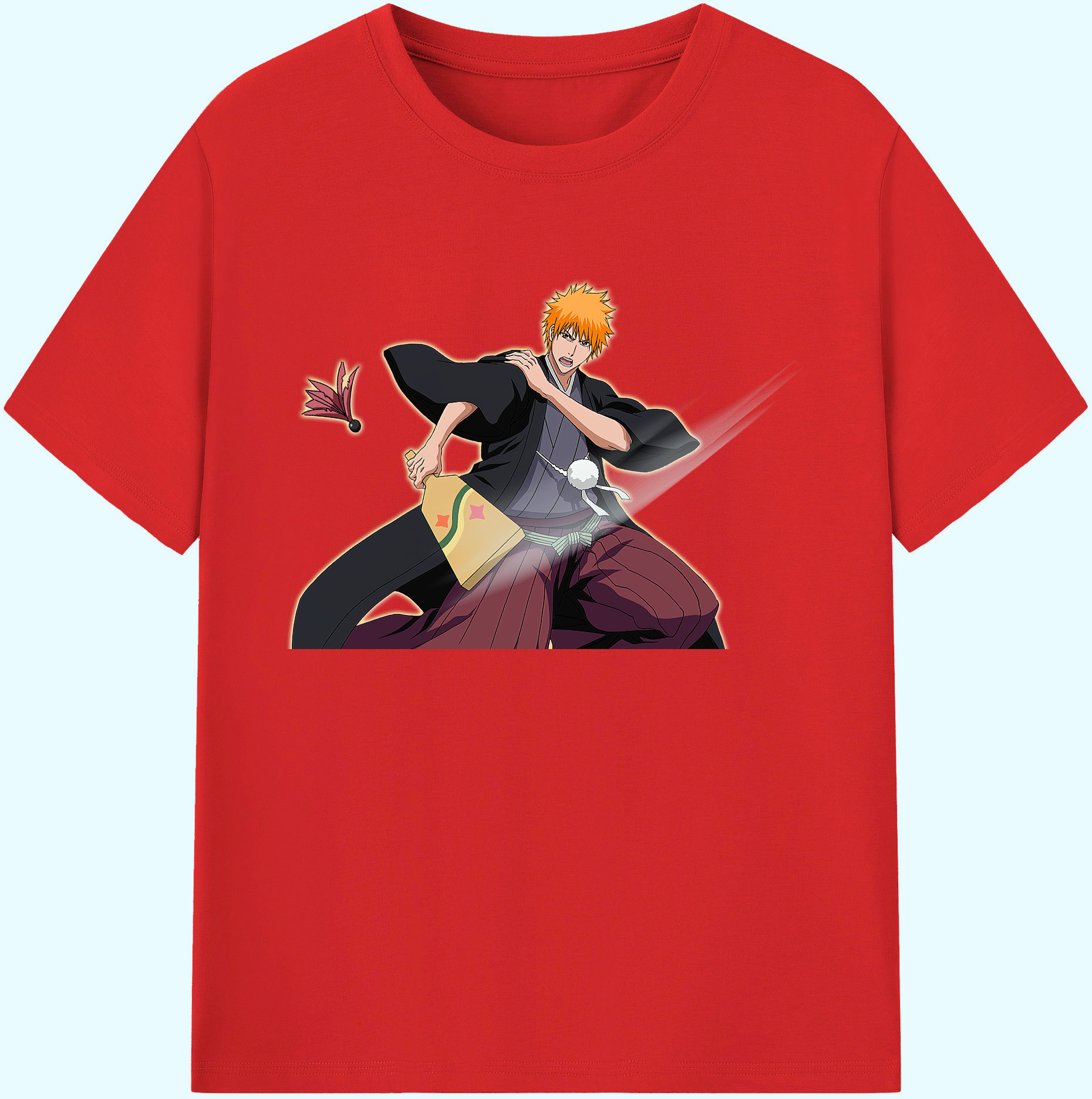 （画像用） ブリーチ 黒崎一護（くろさき いちご）BLEACH Kurosaki Ichigo 綿100％ メンズ半袖Tシャツ｜肌触りやわらか＆通気性