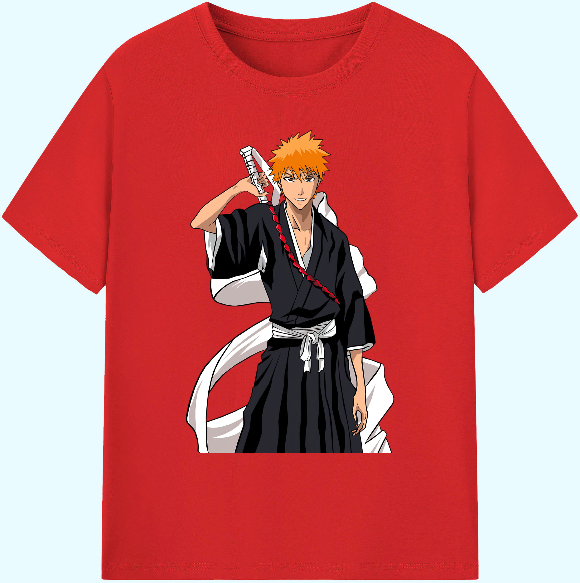 （画像用） ブリーチ 黒崎一護（くろさき いちご）BLEACH Kurosaki Ichigo 綿100％ メンズ半袖Tシャツ｜肌触りやわらか＆通気性