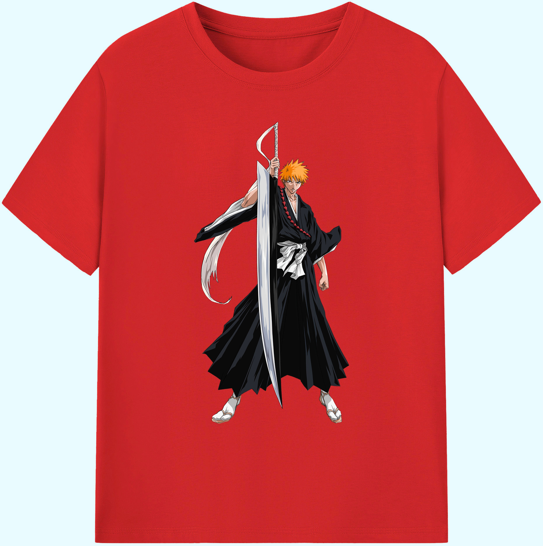 （画像用） ブリーチ 黒崎一護（くろさき いちご）BLEACH Kurosaki Ichigo 綿100％ メンズ半袖Tシャツ｜肌触りやわらか＆通気性