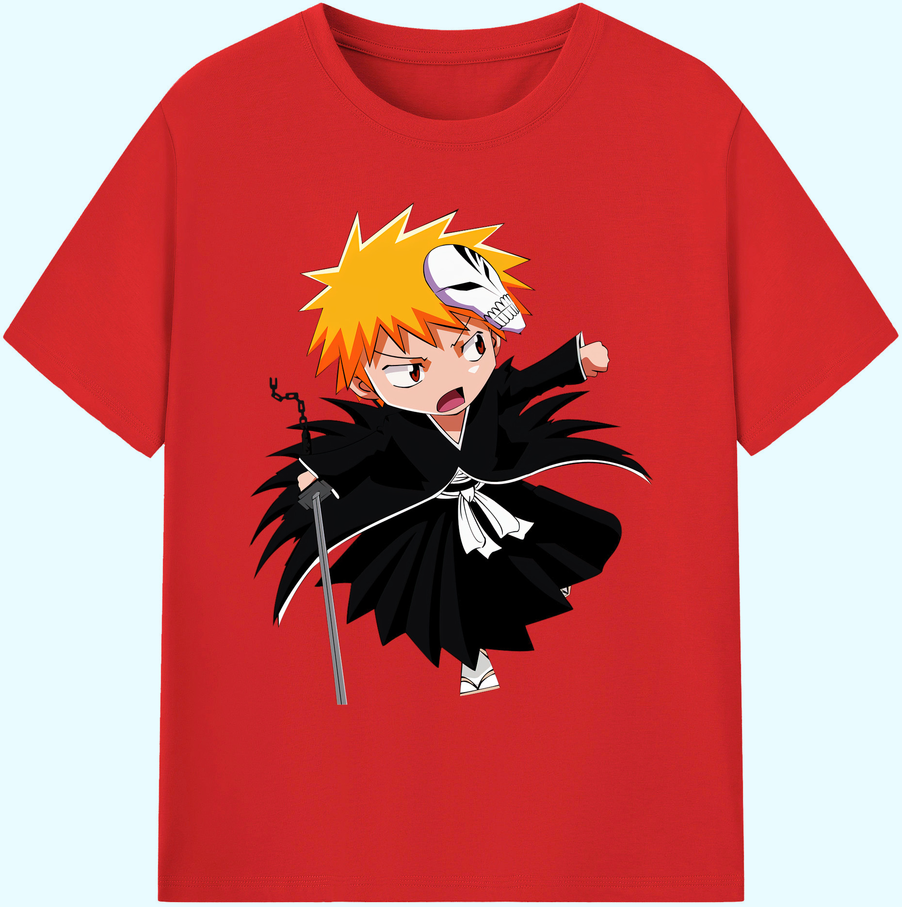 （画像用） ブリーチ 黒崎一護（くろさき いちご）BLEACH Kurosaki Ichigo 綿100％ メンズ半袖Tシャツ｜肌触りやわらか＆通気性