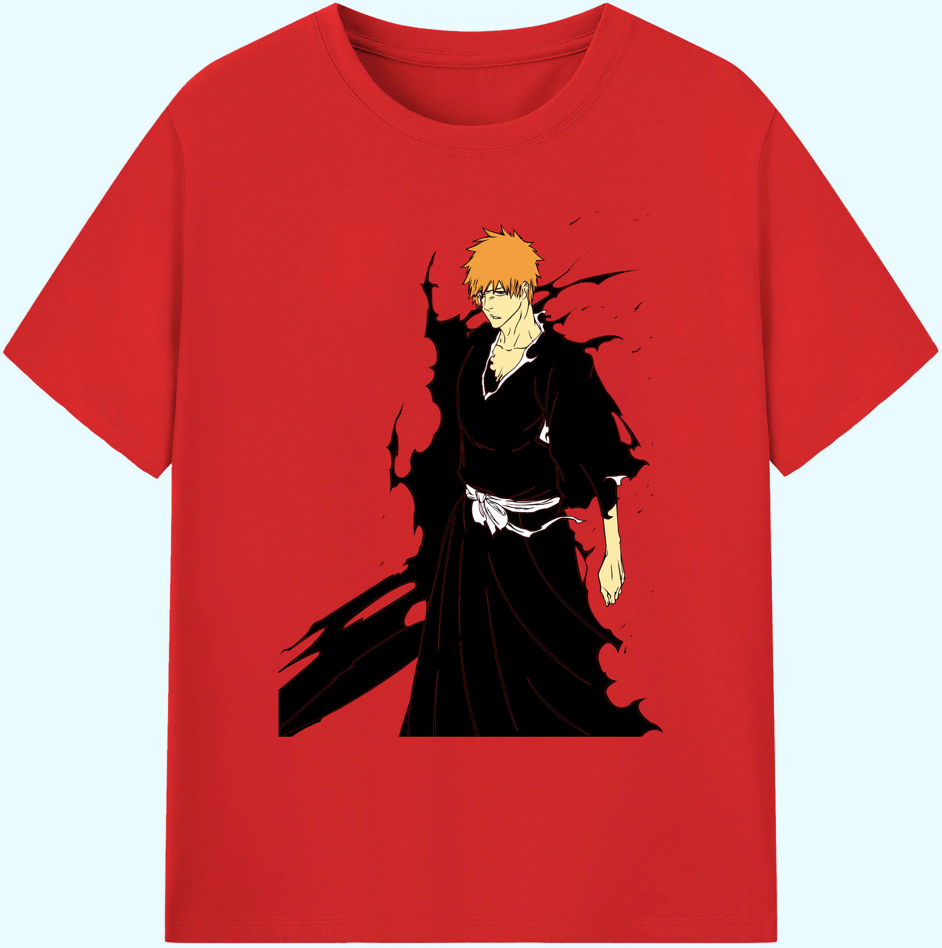 （画像用） ブリーチ 黒崎一護（くろさき いちご）BLEACH Kurosaki Ichigo 綿100％ メンズ半袖Tシャツ｜肌触りやわらか＆通気性