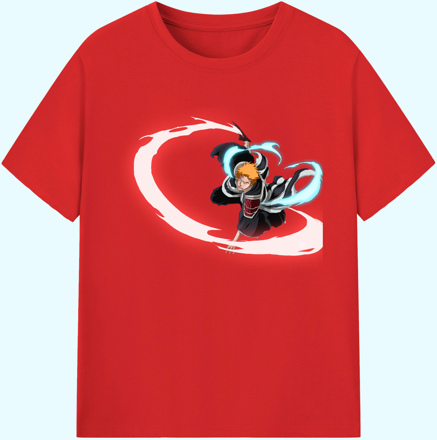 （画像用） ブリーチ 黒崎一護（くろさき いちご）BLEACH Kurosaki Ichigo 綿100％ メンズ半袖Tシャツ｜肌触りやわらか＆通気性