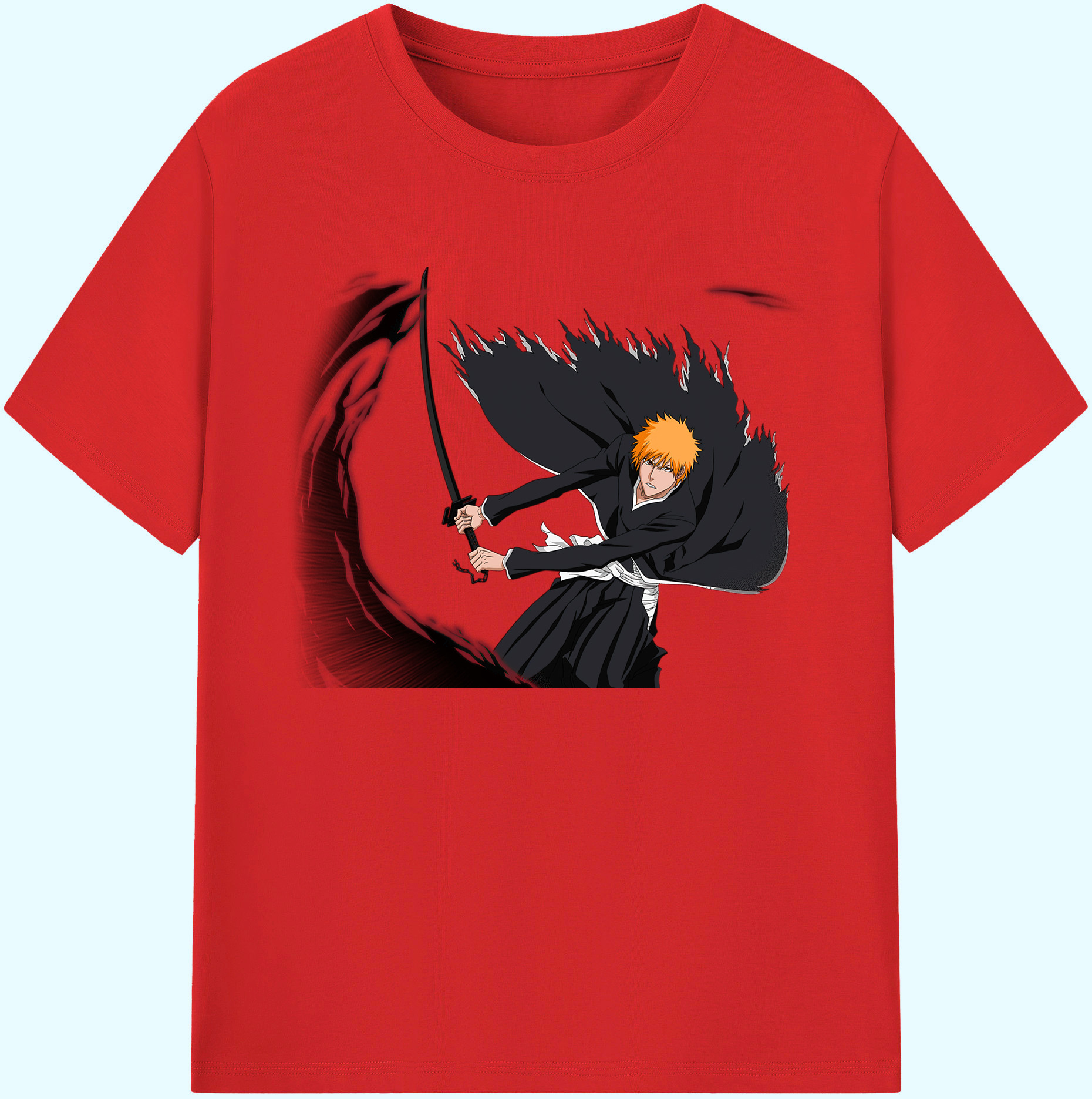 （画像用） ブリーチ 黒崎一護（くろさき いちご）BLEACH Kurosaki Ichigo 綿100％ メンズ半袖Tシャツ｜肌触りやわらか＆通気性