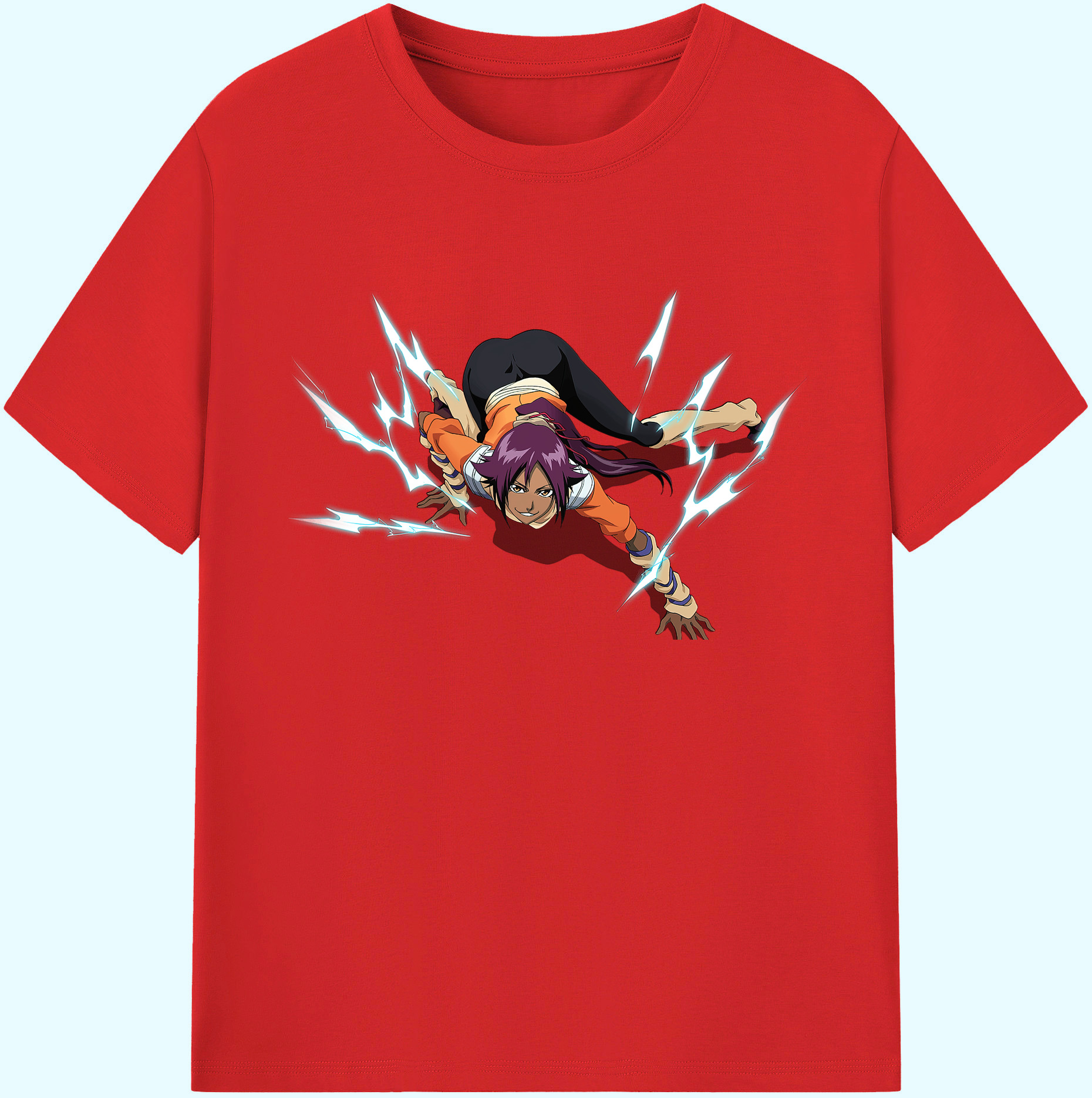 （画像用） ブリーチ 四楓院 夜一（しほういん よるいち） BLEACH Shihouin Yoruichi 綿100％ メンズ半袖Tシャツ｜肌触りやわらか＆通気性