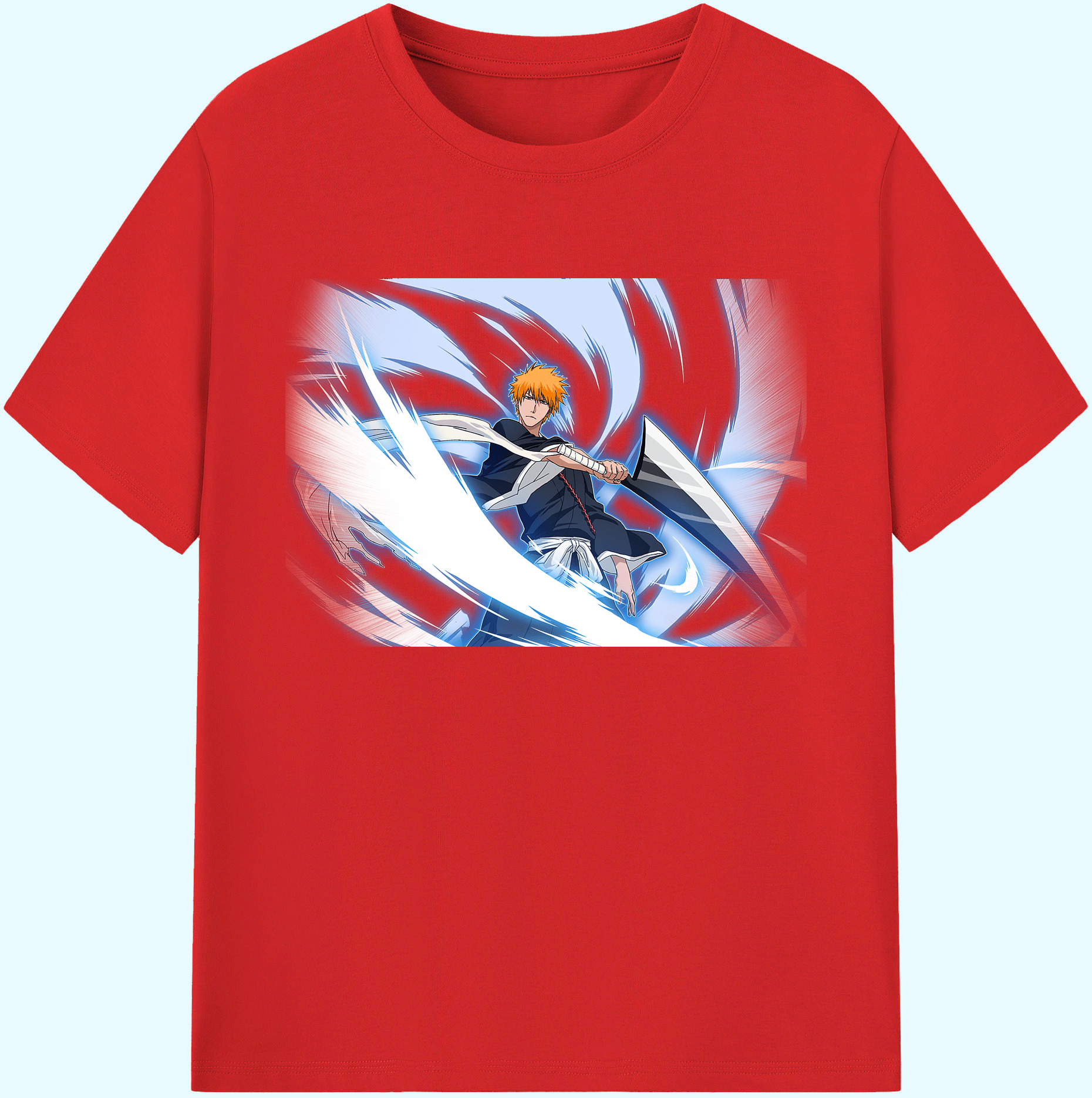 （画像用） ブリーチ 黒崎一護（くろさき いちご）BLEACH Kurosaki Ichigo 綿100％ メンズ半袖Tシャツ｜肌触りやわらか＆通気性