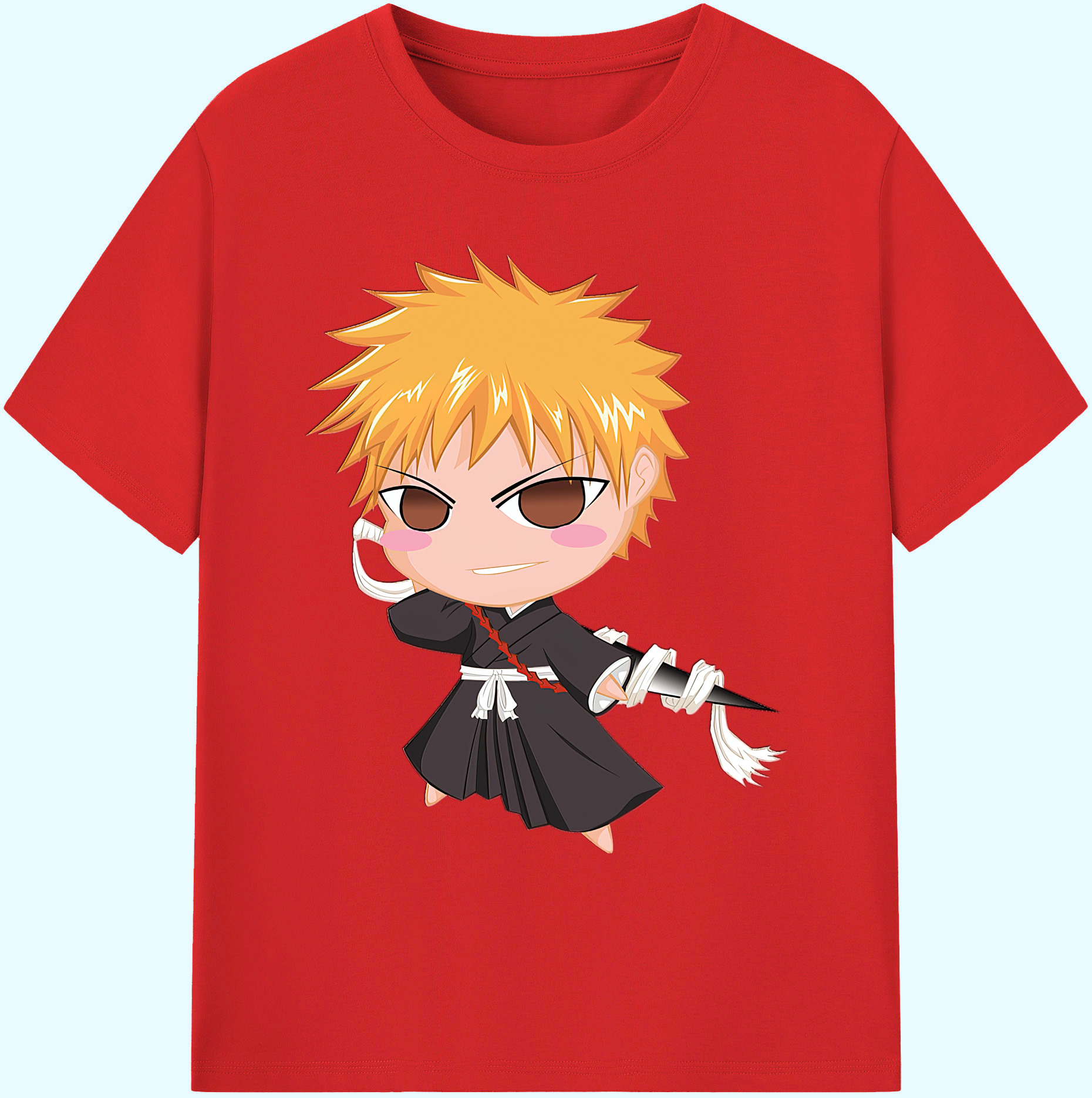 （画像用） ブリーチ 黒崎一護（くろさき いちご）BLEACH Kurosaki Ichigo 綿100％ メンズ半袖Tシャツ｜肌触りやわらか＆通気性