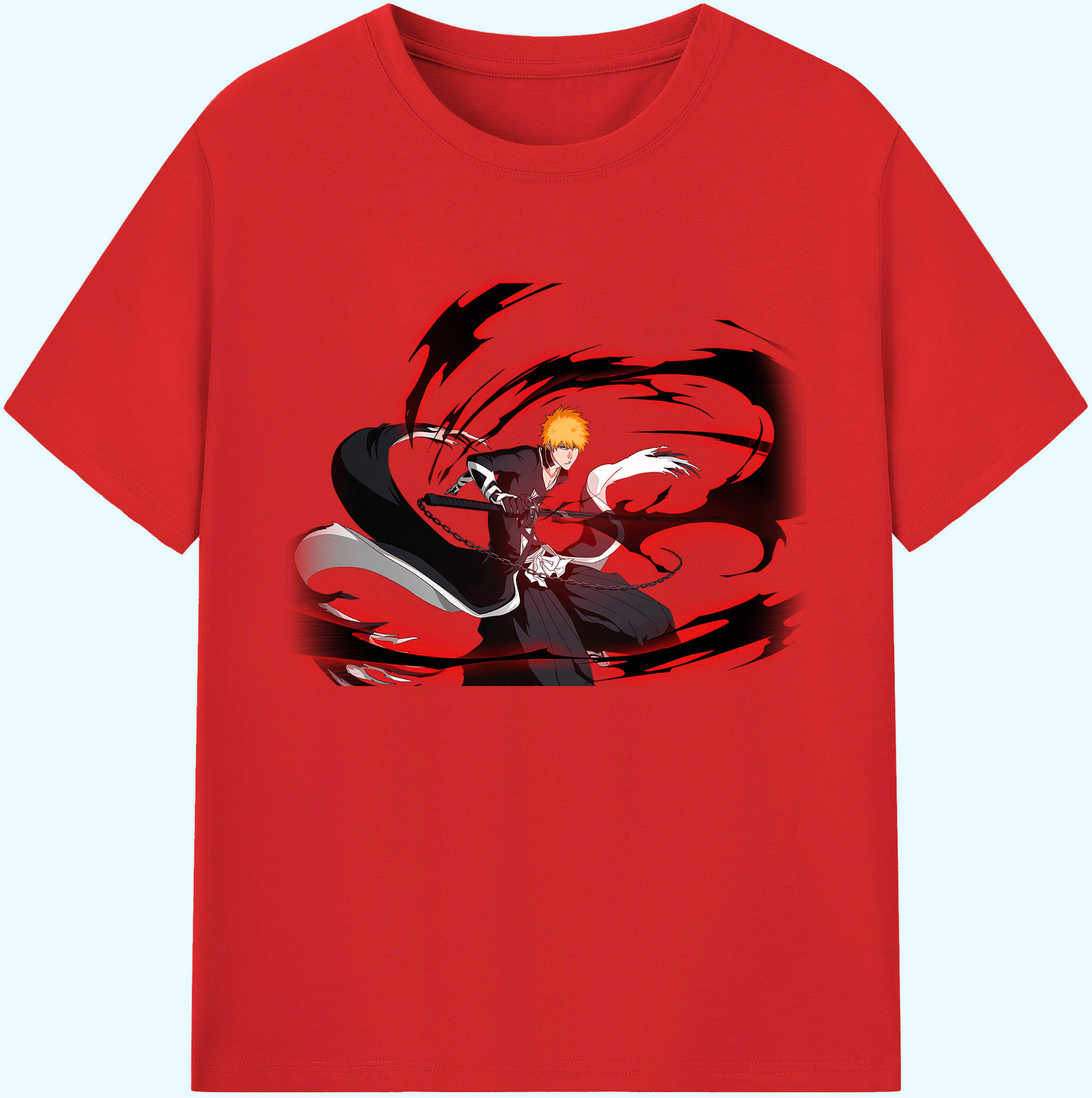 （画像用） ブリーチ 黒崎一護（くろさき いちご）BLEACH Kurosaki Ichigo 綿100％ メンズ半袖Tシャツ｜肌触りやわらか＆通気性