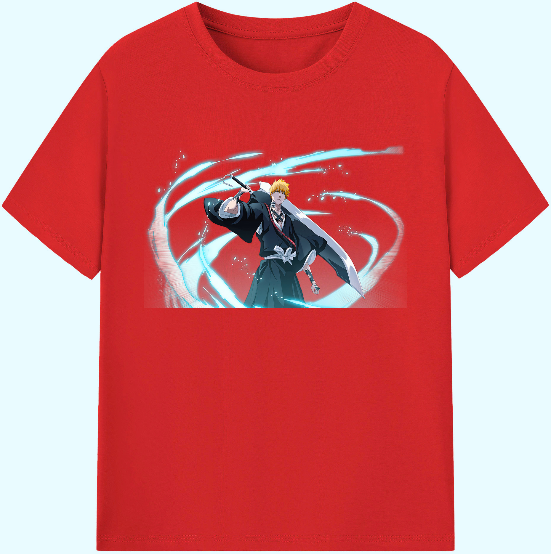 （画像用） ブリーチ 黒崎一護（くろさき いちご）BLEACH Kurosaki Ichigo 綿100％ メンズ半袖Tシャツ｜肌触りやわらか＆通気性