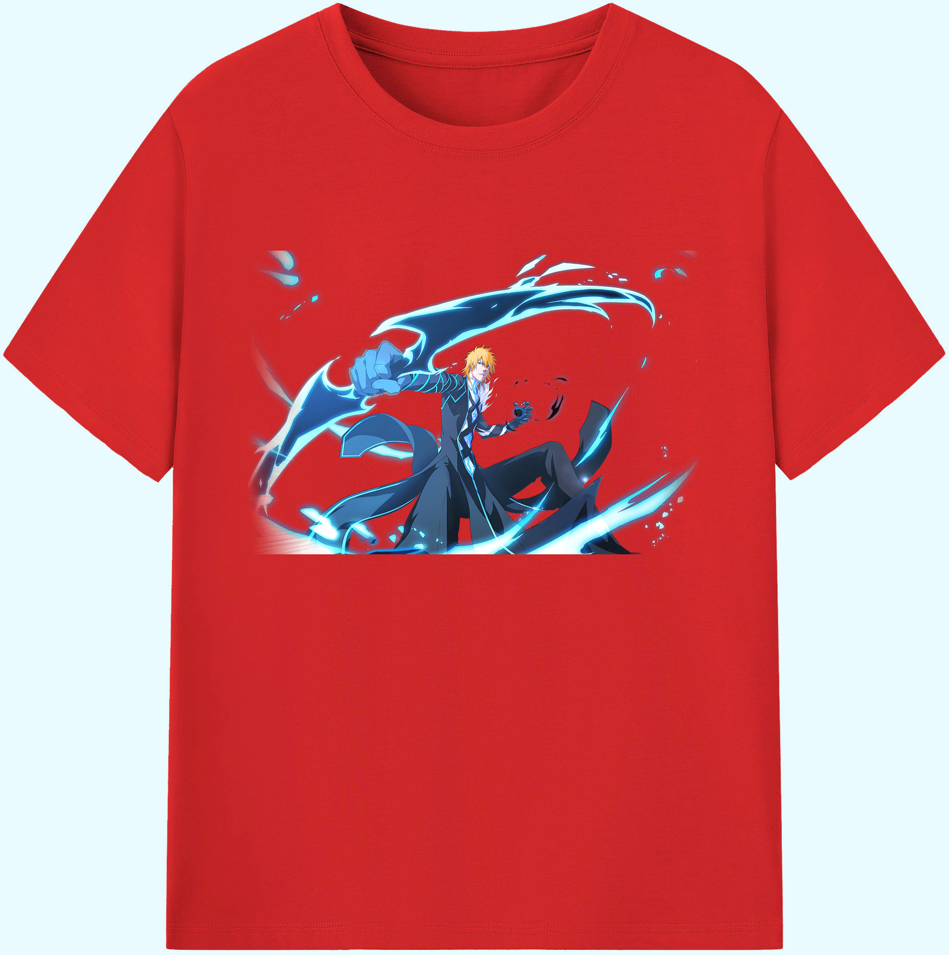 （画像用） ブリーチ 黒崎一護（くろさき いちご）BLEACH Kurosaki Ichigo 綿100％ メンズ半袖Tシャツ｜肌触りやわらか＆通気性