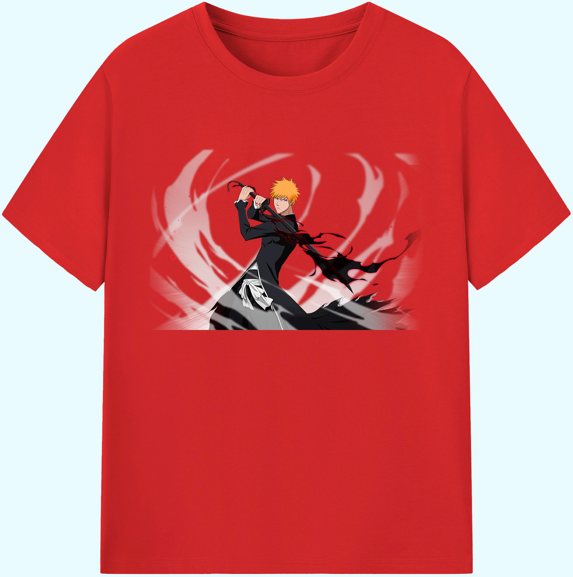 （画像用） ブリーチ 黒崎一護（くろさき いちご）BLEACH Kurosaki Ichigo 綿100％ メンズ半袖Tシャツ｜肌触りやわらか＆通気性
