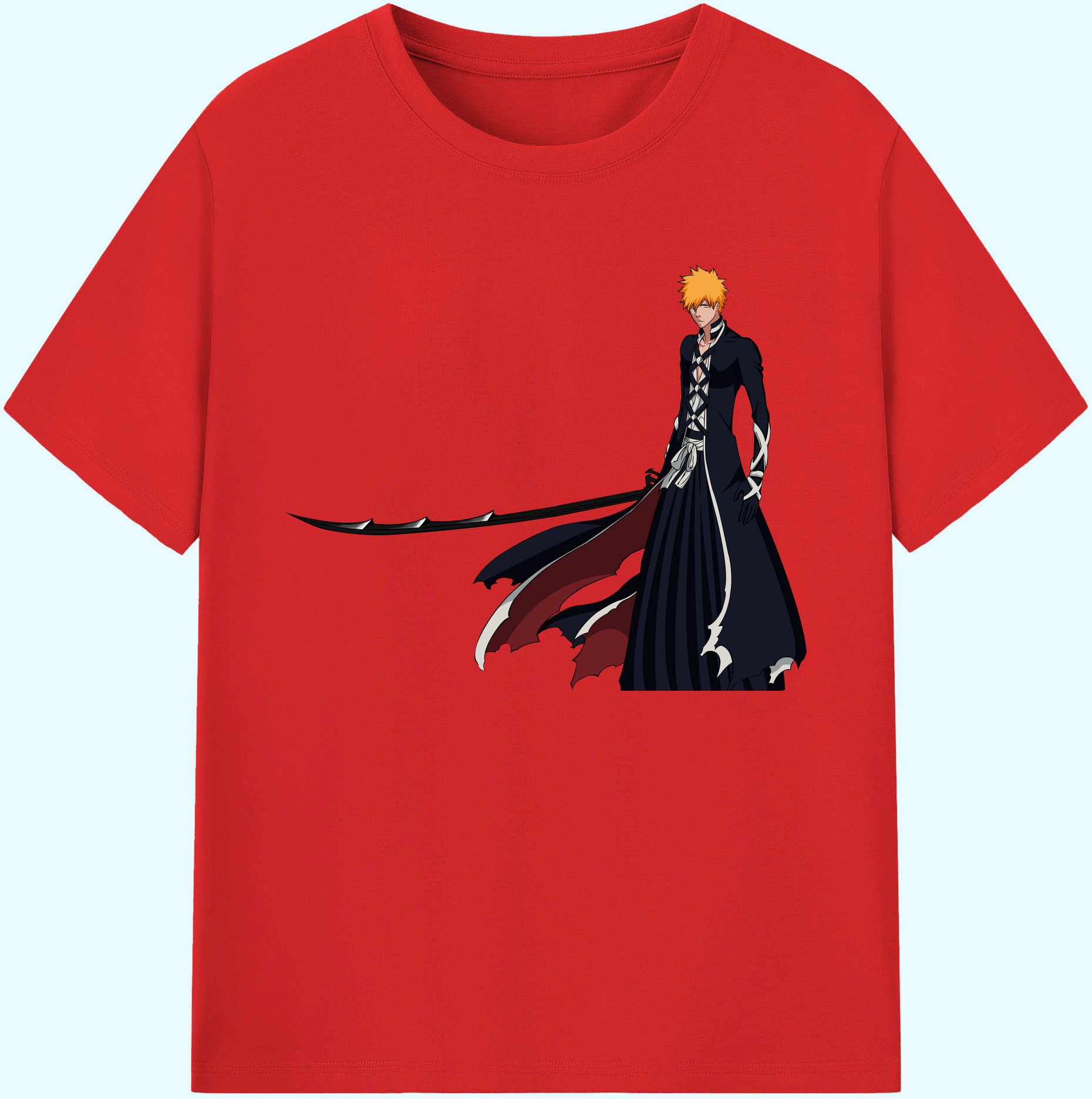 （画像用） ブリーチ 黒崎一護（くろさき いちご）BLEACH Kurosaki Ichigo 綿100％ メンズ半袖Tシャツ｜肌触りやわらか＆通気性