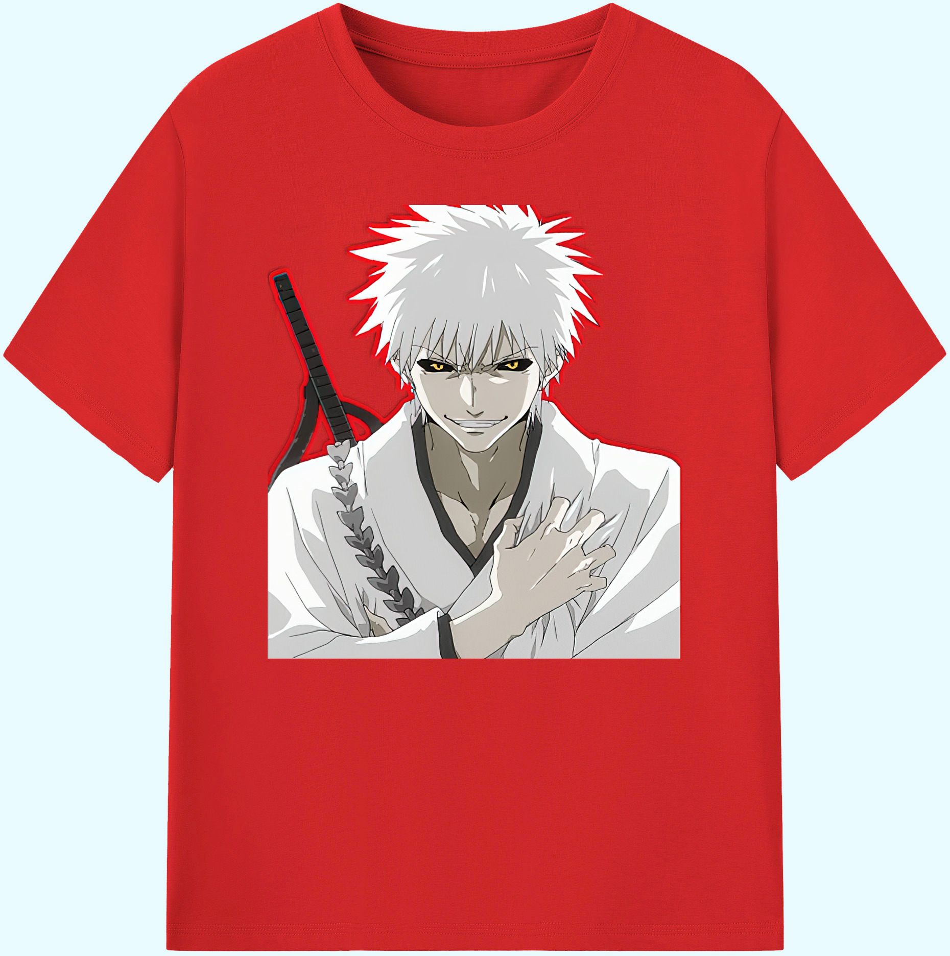 （画像用） ブリーチ 黒崎一護（くろさき いちご）BLEACH Kurosaki Ichigo 綿100％ メンズ半袖Tシャツ｜肌触りやわらか＆通気性