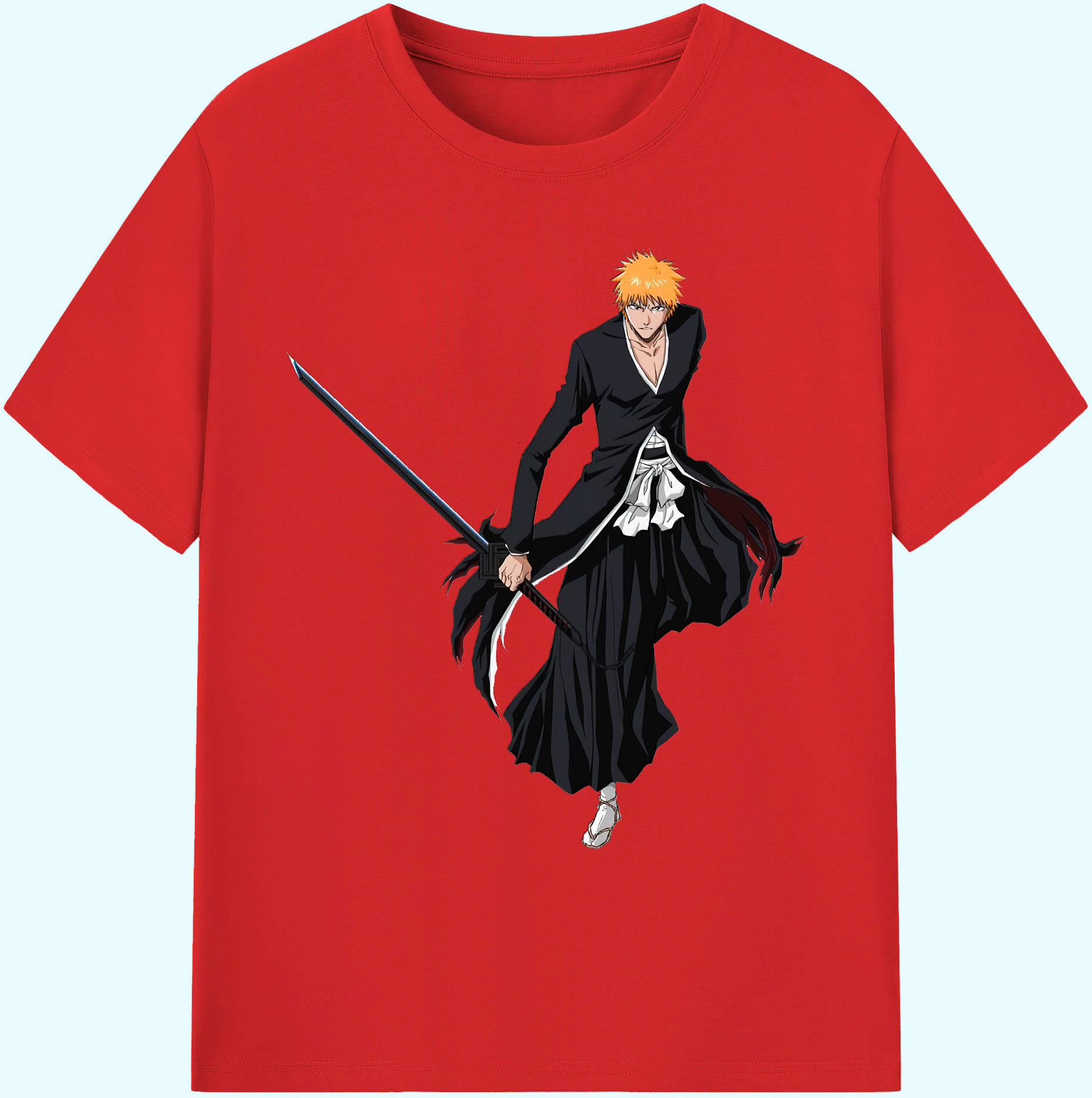 （画像用） ブリーチ 黒崎一護（くろさき いちご）BLEACH Kurosaki Ichigo 綿100％ メンズ半袖Tシャツ｜肌触りやわらか＆通気性