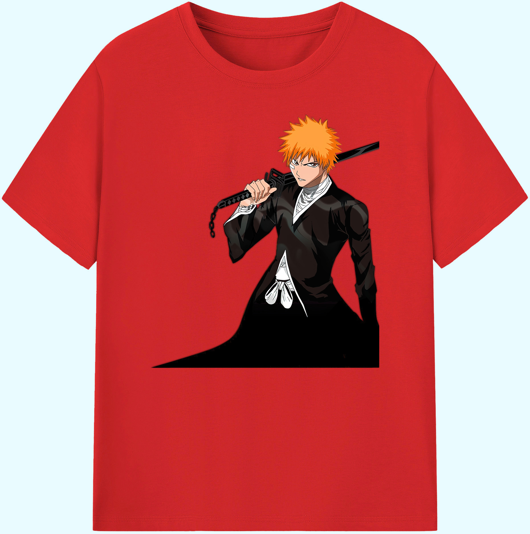 （画像用） ブリーチ 黒崎一護（くろさき いちご）BLEACH Kurosaki Ichigo 綿100％ メンズ半袖Tシャツ｜肌触りやわらか＆通気性