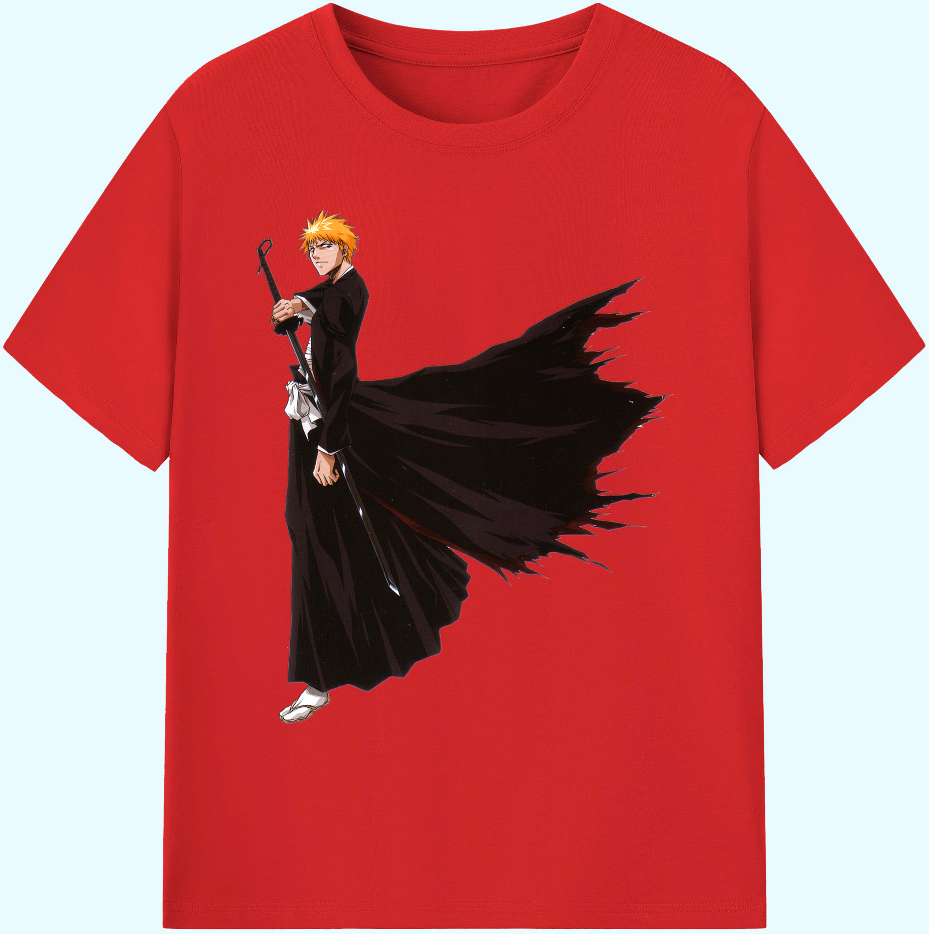 （画像用） ブリーチ 黒崎一護（くろさき いちご）BLEACH Kurosaki Ichigo 綿100％ メンズ半袖Tシャツ｜肌触りやわらか＆通気性