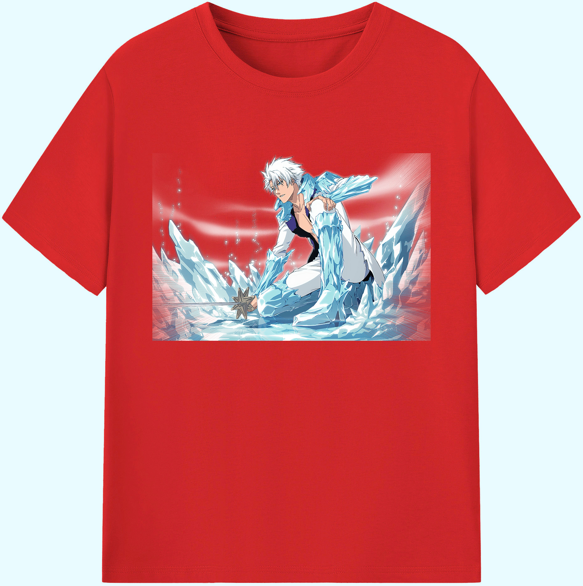 （画像用） ブリーチ 日番谷冬獅郎（ひつがや とうしろう） BLEACH Hitsugaya Toushirou 綿100％ メンズ半袖Tシャツ｜肌触りやわらか＆通気性
