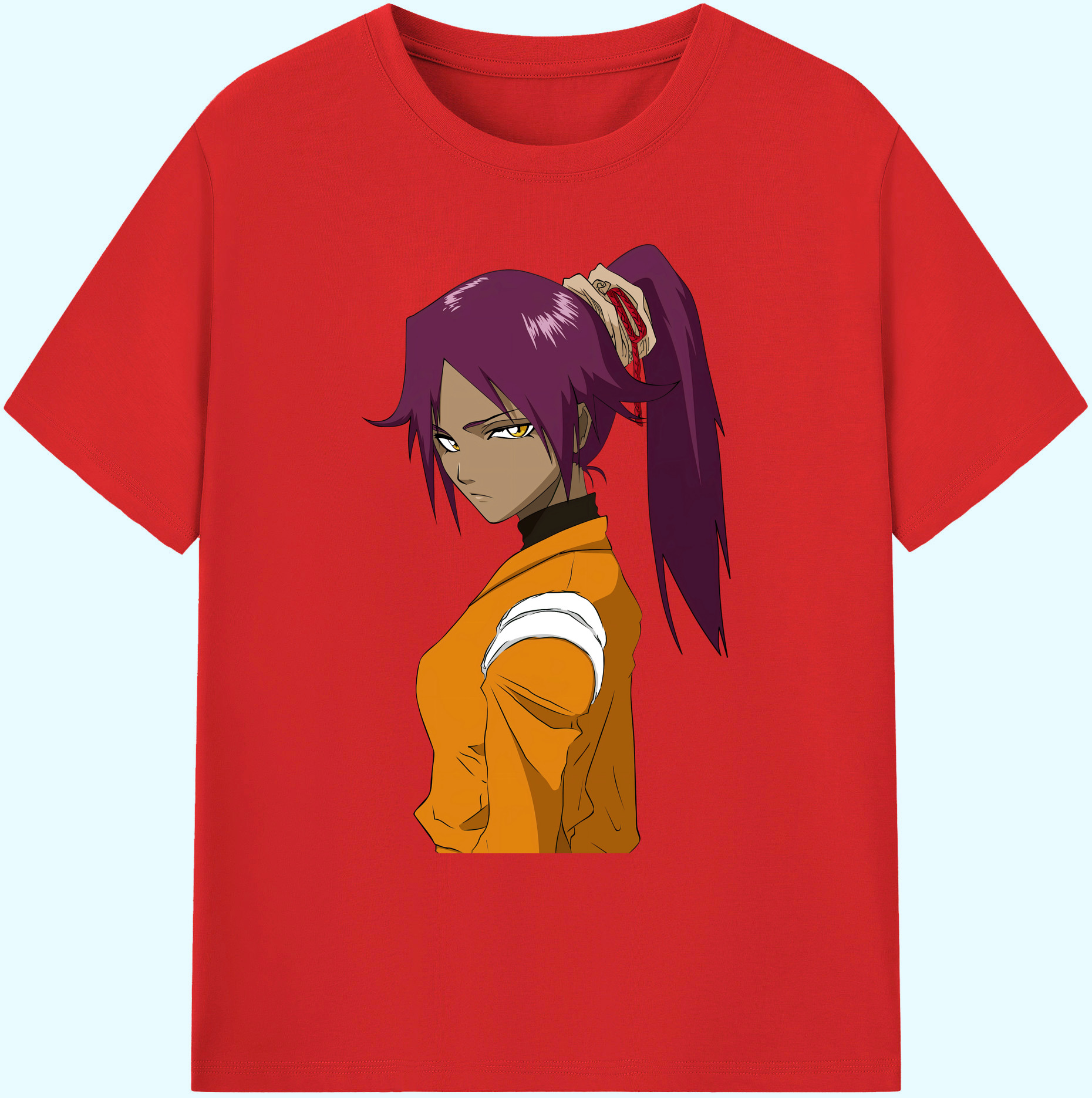 （画像用） ブリーチ 四楓院 夜一（しほういん よるいち） BLEACH Shihouin Yoruichi 綿100％ メンズ半袖Tシャツ｜肌触りやわらか＆通気性