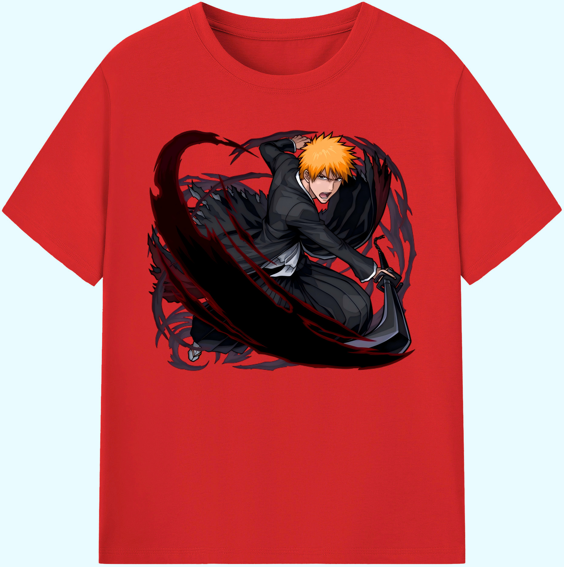 （画像用） ブリーチ 黒崎一護（くろさき いちご）BLEACH Kurosaki Ichigo 綿100％ メンズ半袖Tシャツ｜肌触りやわらか＆通気性