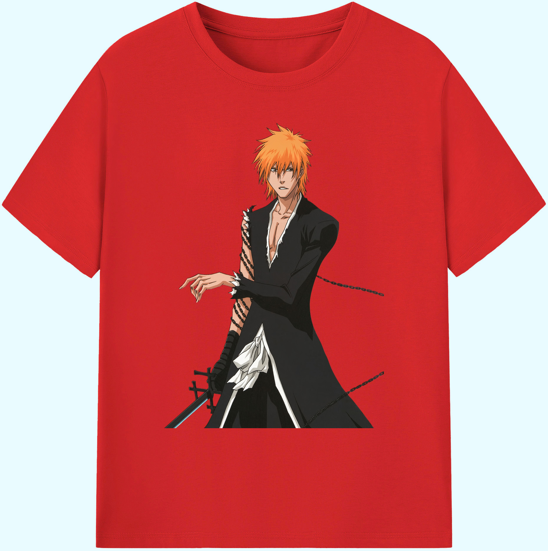 （画像用） ブリーチ 黒崎一護（くろさき いちご）BLEACH Kurosaki Ichigo 綿100％ メンズ半袖Tシャツ｜肌触りやわらか＆通気性