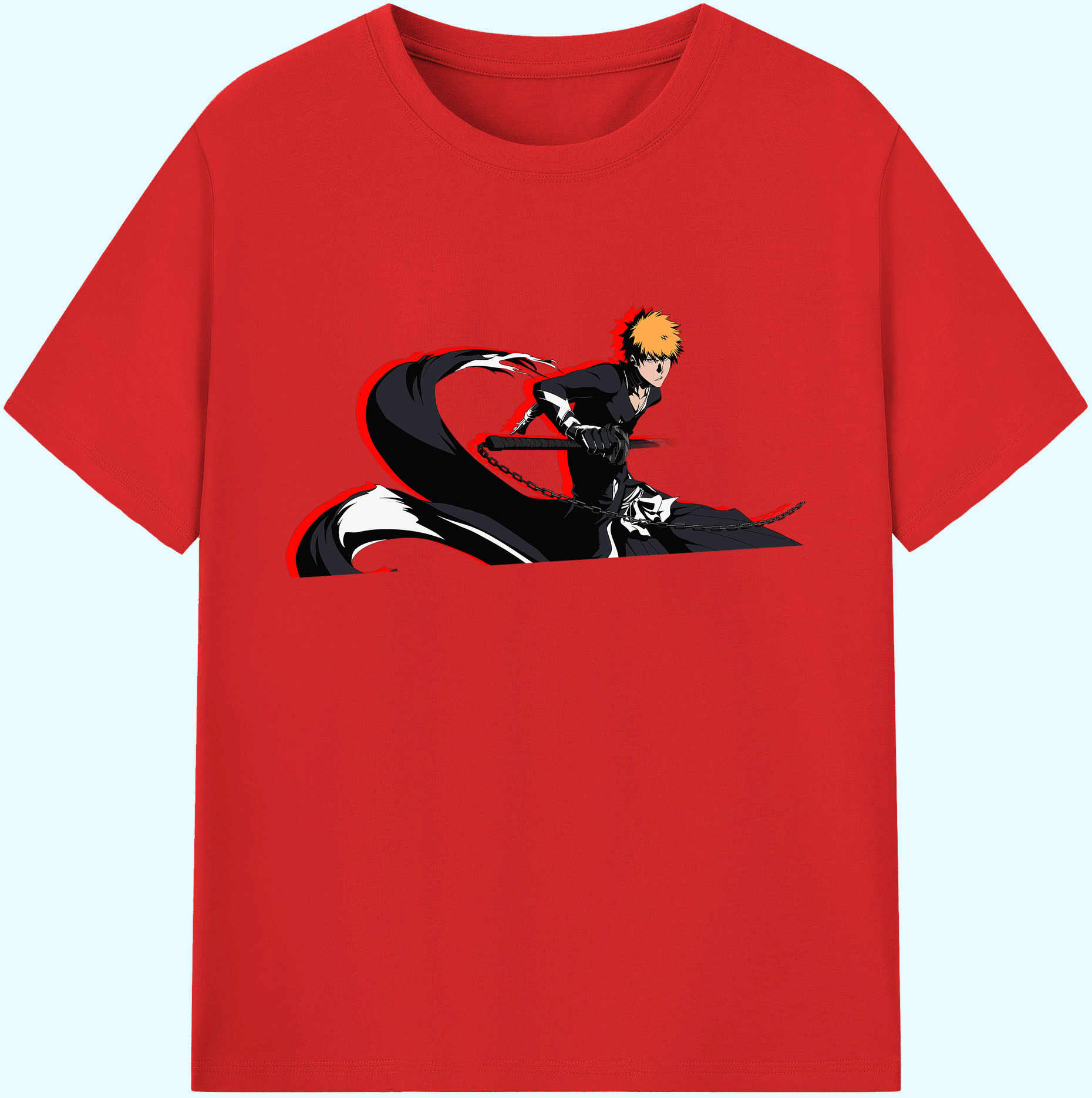 （画像用） ブリーチ 黒崎一護（くろさき いちご）BLEACH Kurosaki Ichigo 綿100％ メンズ半袖Tシャツ｜肌触りやわらか＆通気性