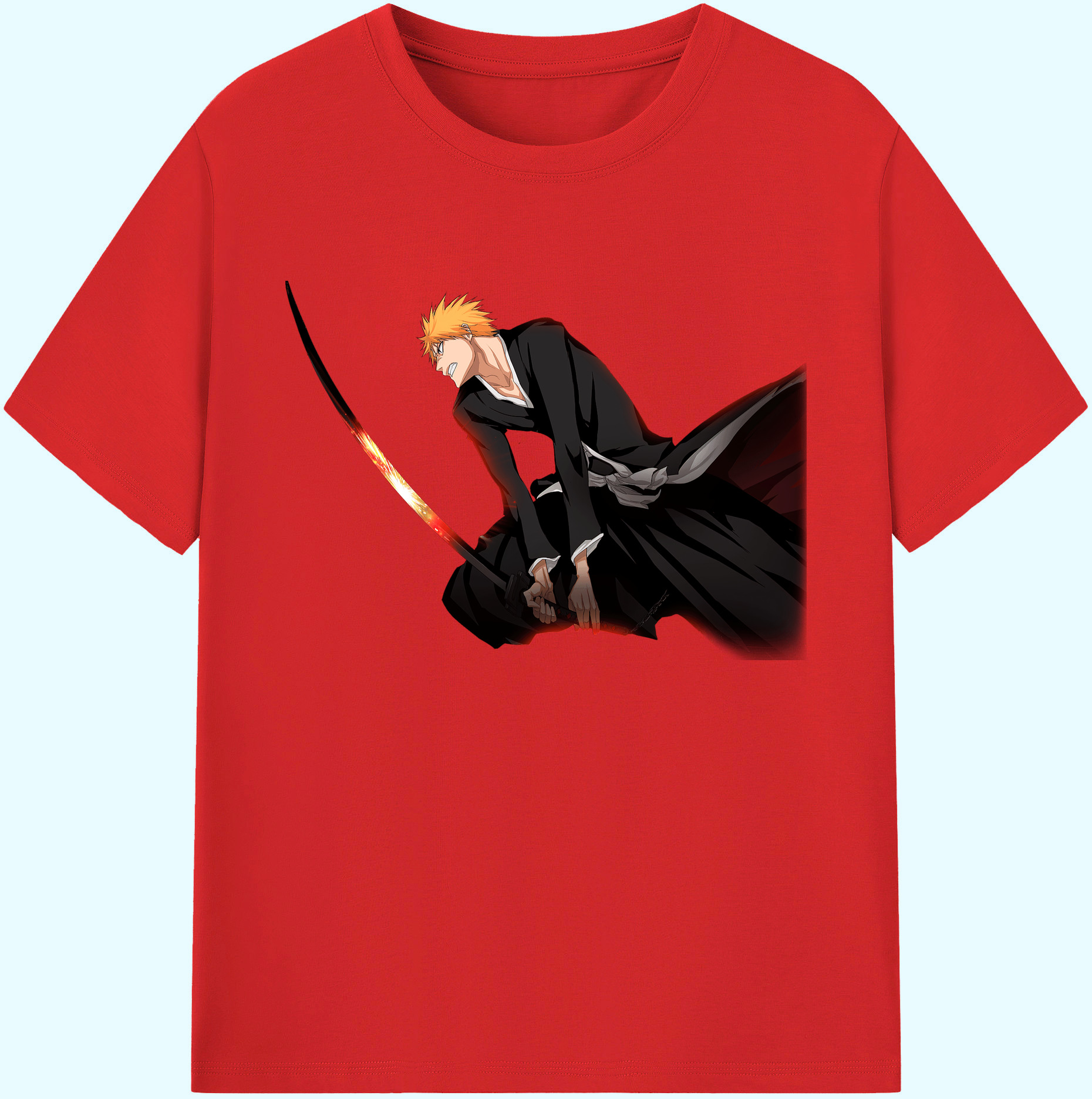 （画像用） ブリーチ 黒崎一護（くろさき いちご）BLEACH Kurosaki Ichigo 綿100％ メンズ半袖Tシャツ｜肌触りやわらか＆通気性