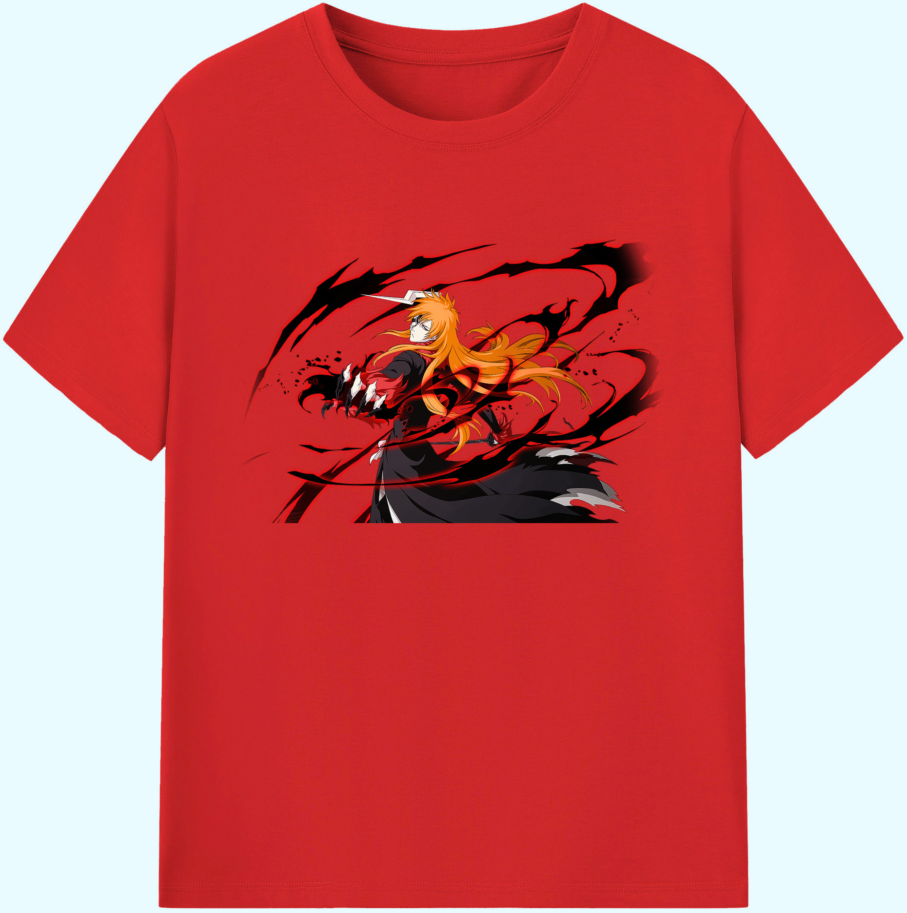 （画像用） ブリーチ 黒崎一護（くろさき いちご）BLEACH Kurosaki Ichigo 綿100％ メンズ半袖Tシャツ｜肌触りやわらか＆通気性