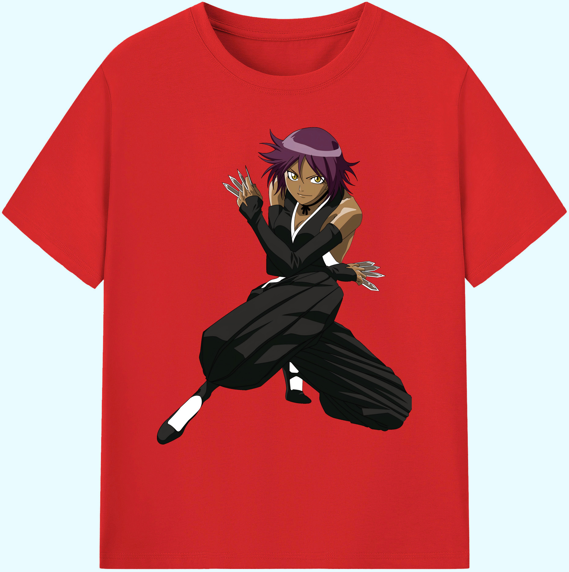 （画像用） ブリーチ 四楓院 夜一（しほういん よるいち） BLEACH Shihouin Yoruichi 綿100％ メンズ半袖Tシャツ｜肌触りやわらか＆通気性