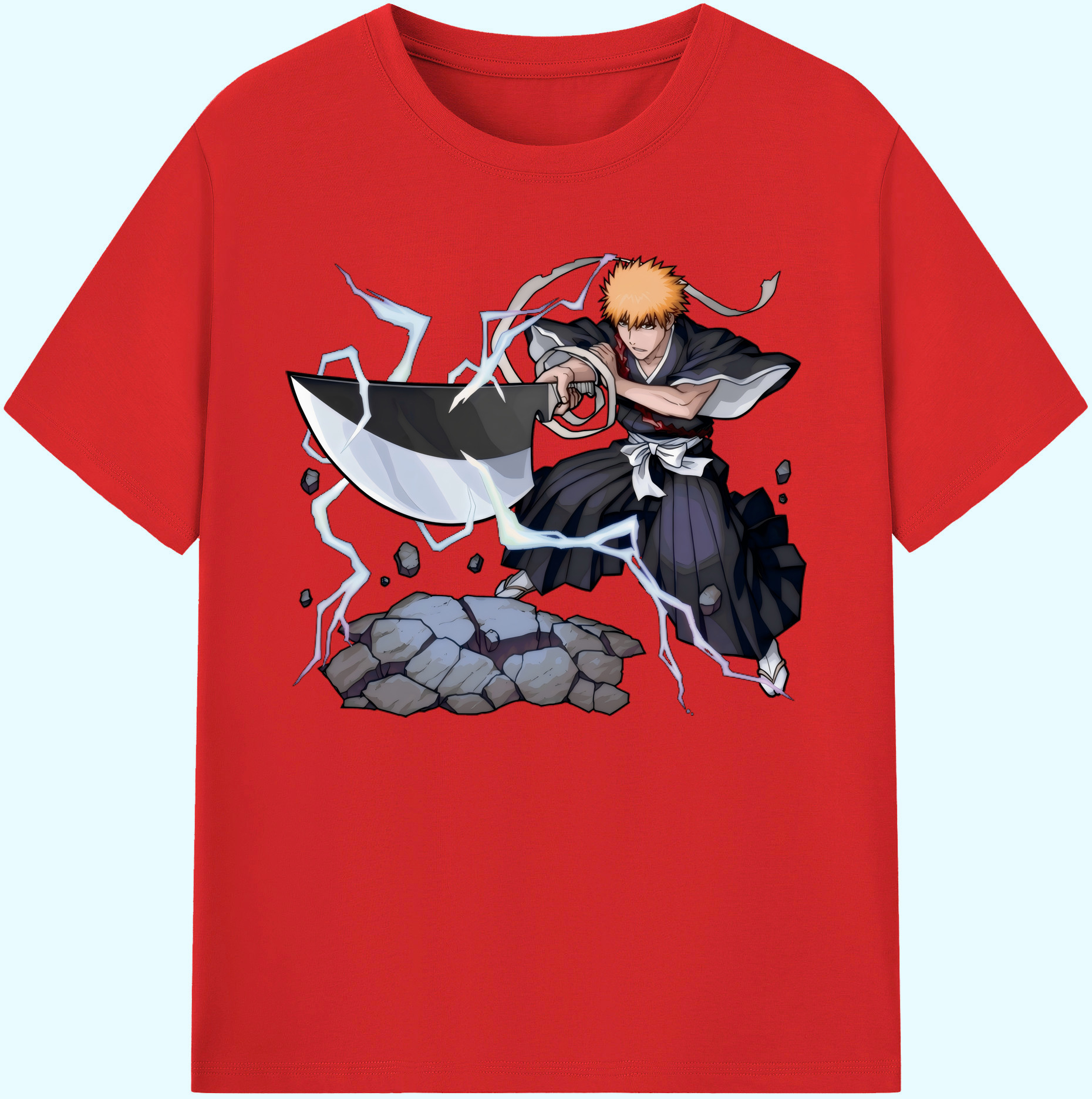 （画像用） ブリーチ 黒崎一護（くろさき いちご）BLEACH Kurosaki Ichigo 綿100％ メンズ半袖Tシャツ｜肌触りやわらか＆通気性