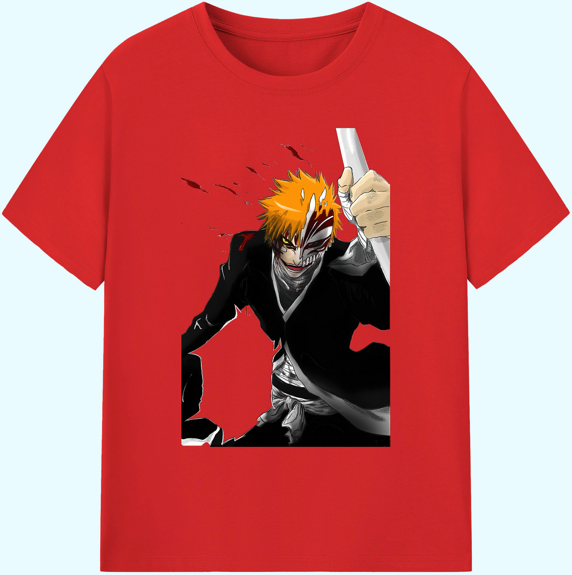 （画像用） ブリーチ 黒崎一護（くろさき いちご）BLEACH Kurosaki Ichigo 綿100％ メンズ半袖Tシャツ｜肌触りやわらか＆通気性
