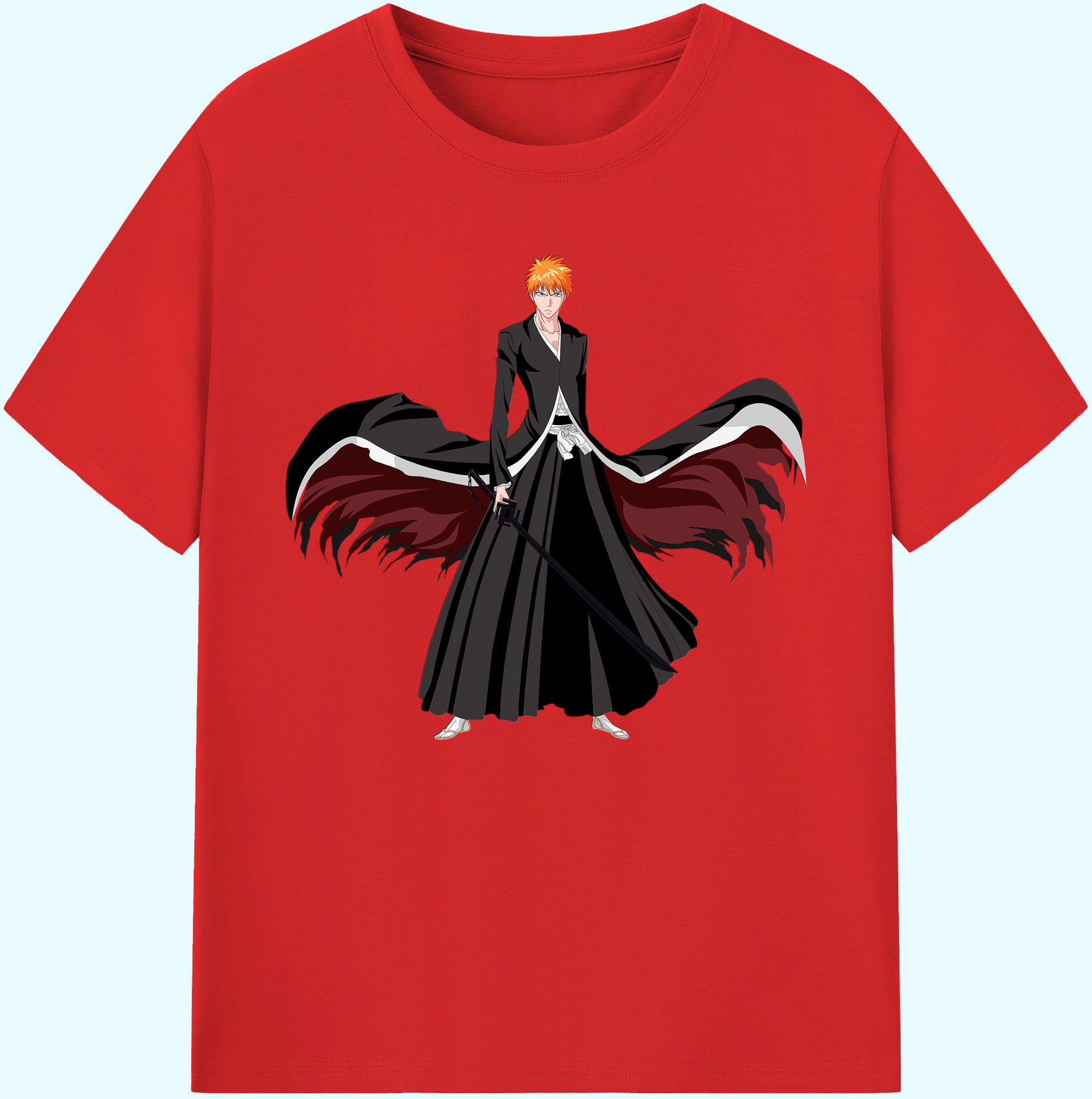 （画像用） ブリーチ 黒崎一護（くろさき いちご）BLEACH Kurosaki Ichigo 綿100％ メンズ半袖Tシャツ｜肌触りやわらか＆通気性