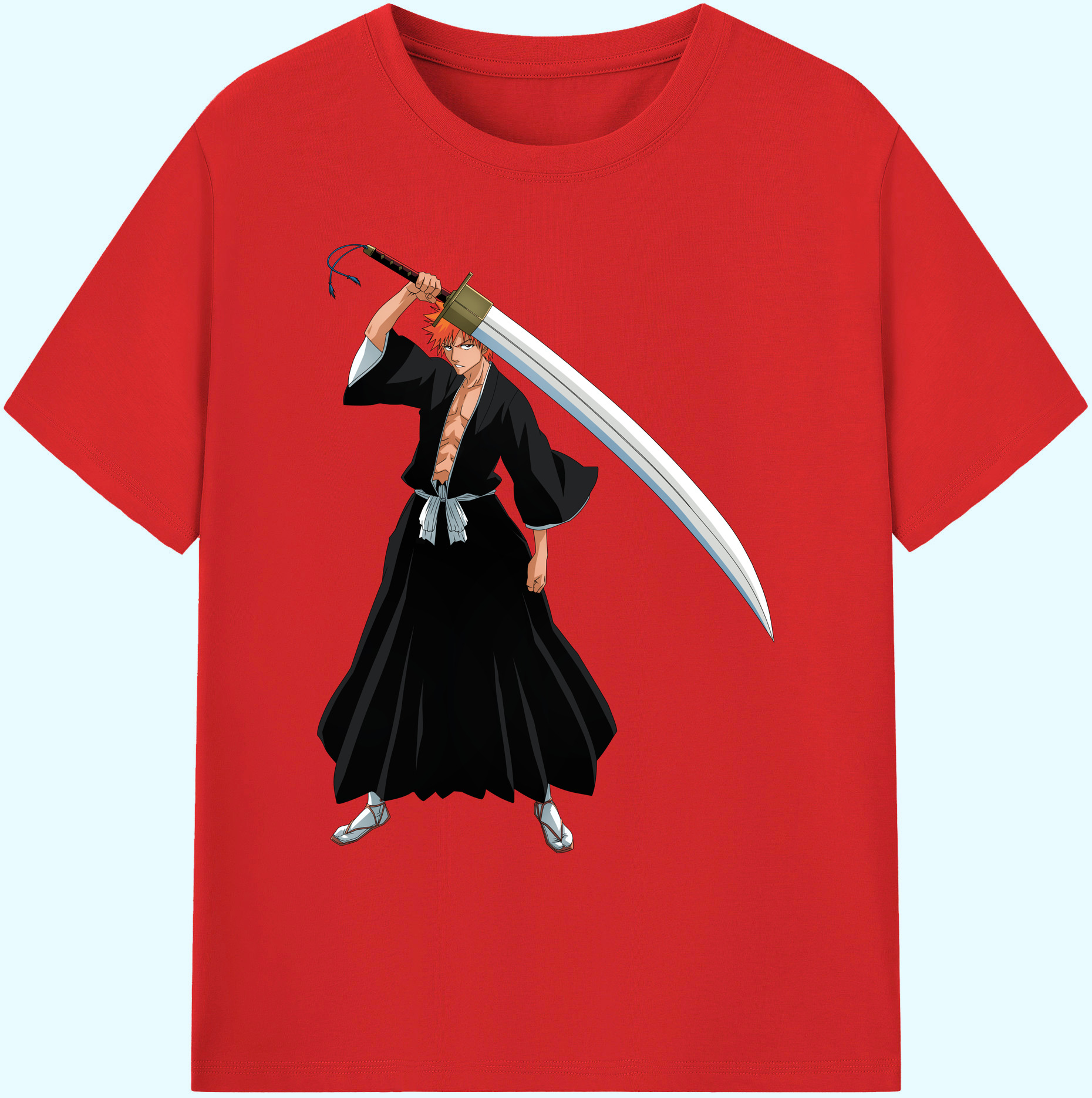 （画像用） ブリーチ 黒崎一護（くろさき いちご）BLEACH Kurosaki Ichigo 綿100％ メンズ半袖Tシャツ｜肌触りやわらか＆通気性