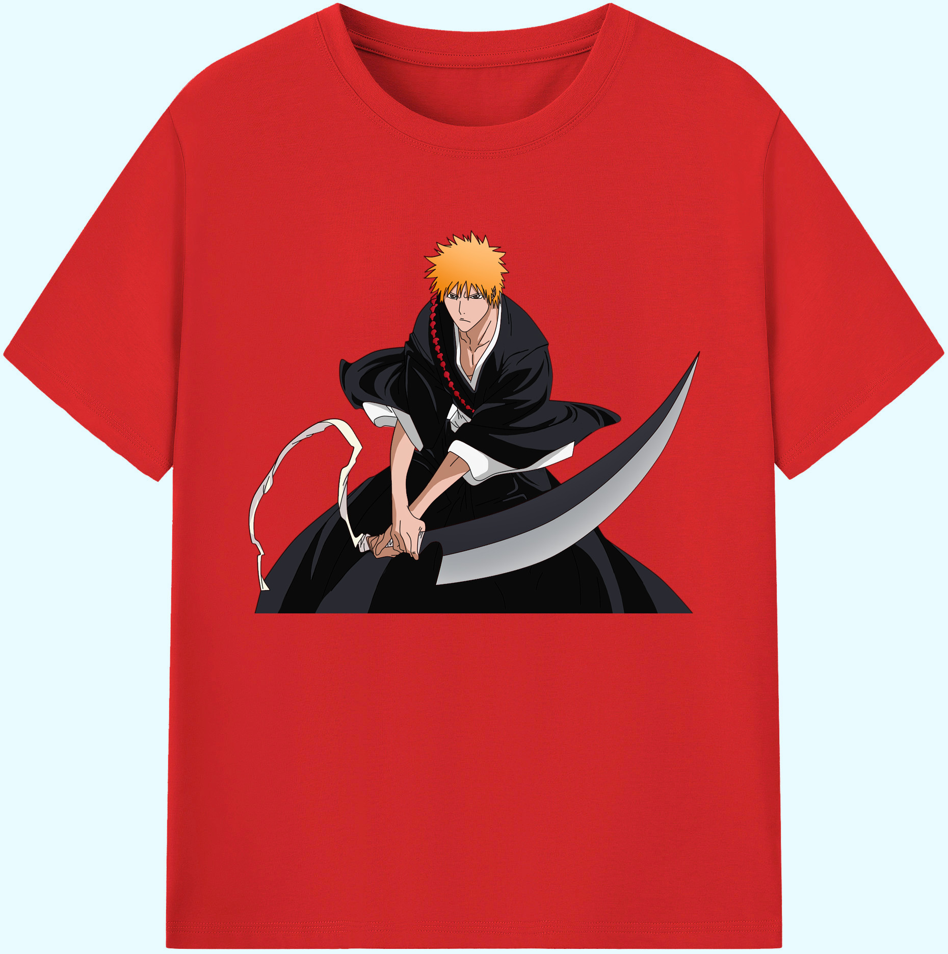 （画像用） ブリーチ 黒崎一護（くろさき いちご）BLEACH Kurosaki Ichigo 綿100％ メンズ半袖Tシャツ｜肌触りやわらか＆通気性