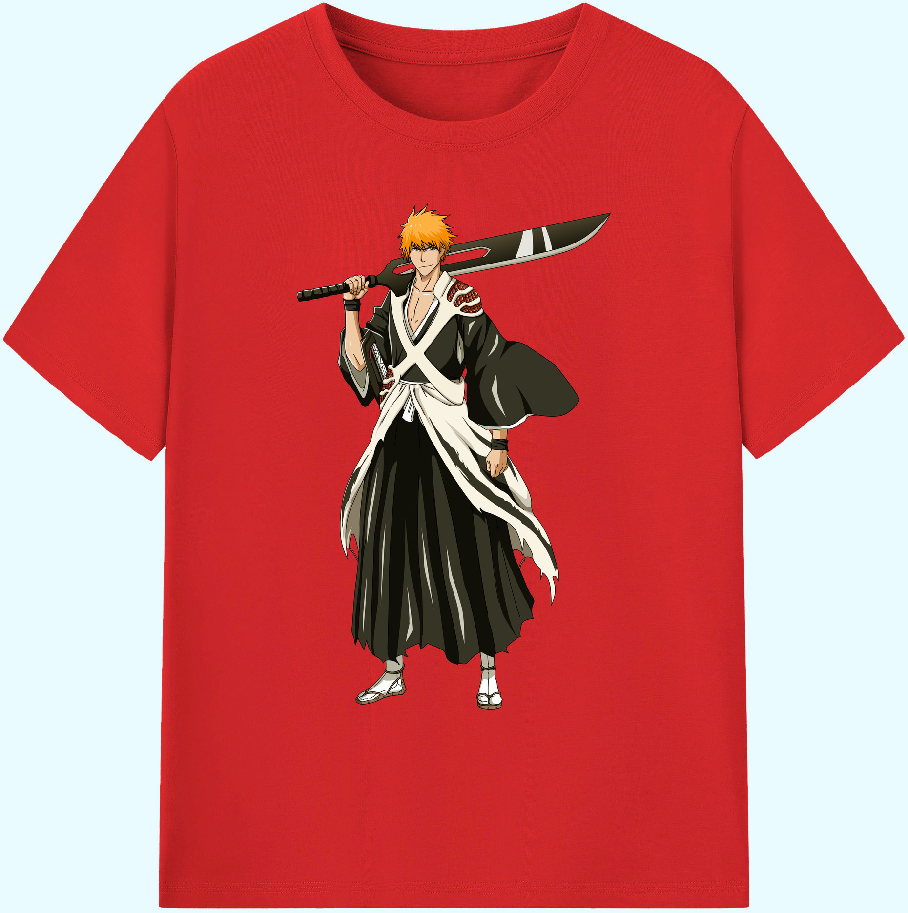 （画像用） ブリーチ 黒崎一護（くろさき いちご）BLEACH Kurosaki Ichigo 綿100％ メンズ半袖Tシャツ｜肌触りやわらか＆通気性