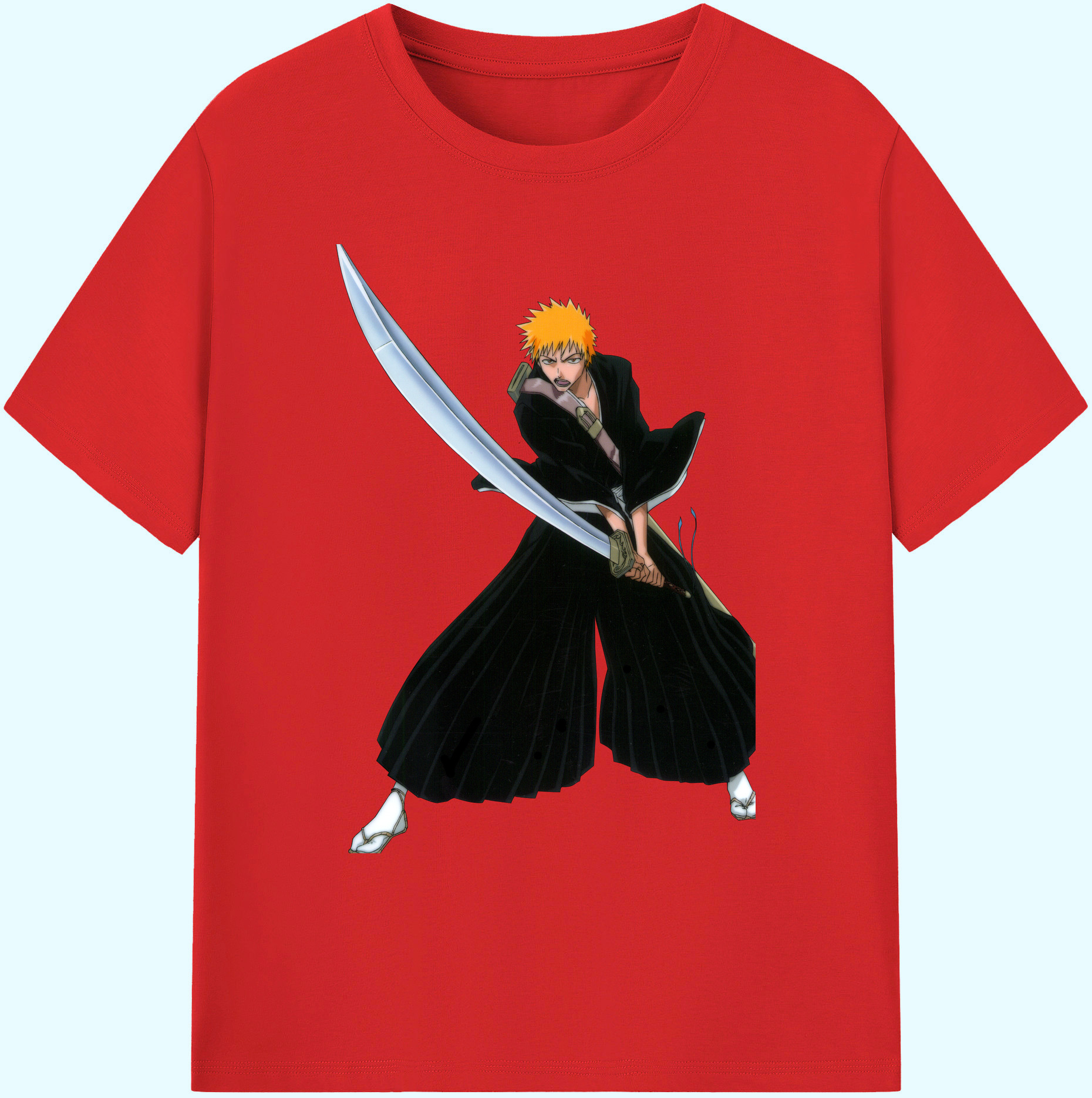 （画像用） ブリーチ 黒崎一護（くろさき いちご）BLEACH Kurosaki Ichigo 綿100％ メンズ半袖Tシャツ｜肌触りやわらか＆通気性