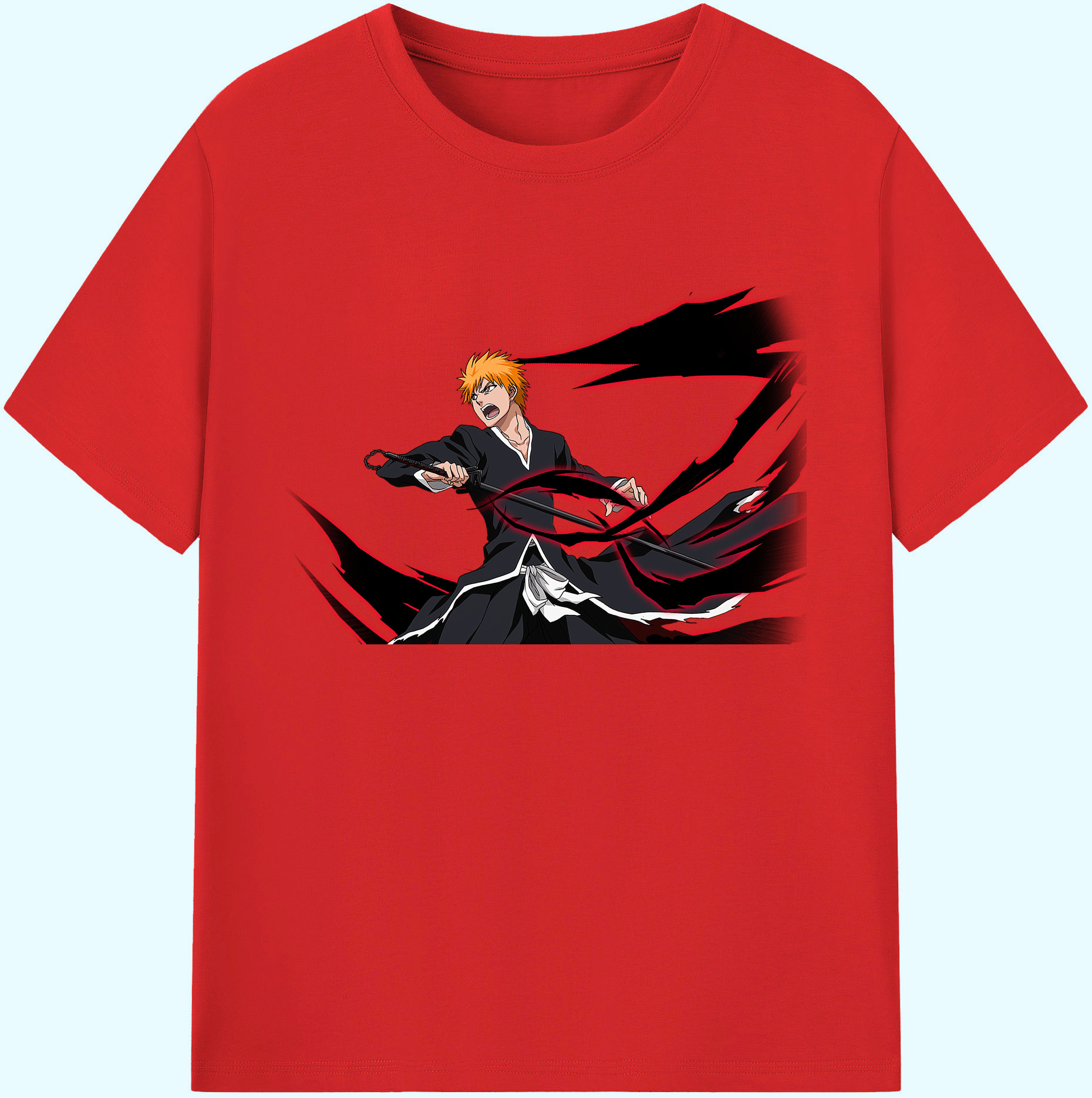 （画像用） ブリーチ 黒崎一護（くろさき いちご）BLEACH Kurosaki Ichigo 綿100％ メンズ半袖Tシャツ｜肌触りやわらか＆通気性