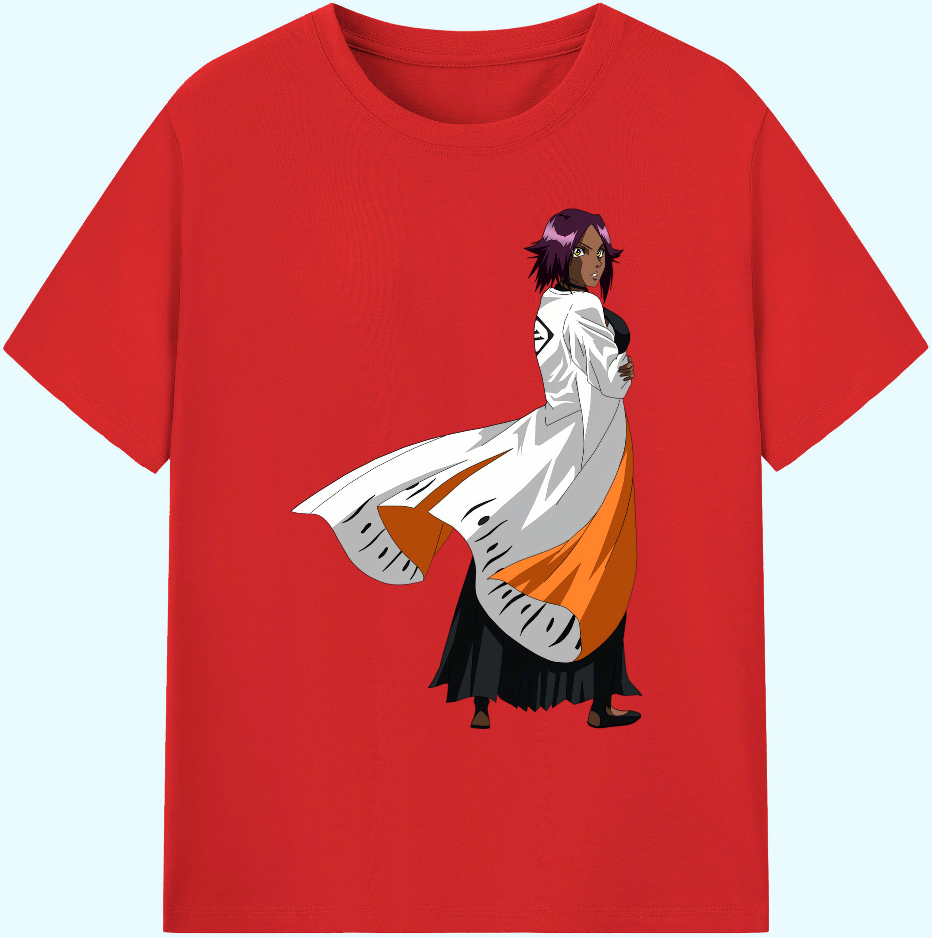 （画像用） ブリーチ 四楓院 夜一（しほういん よるいち） BLEACH Shihouin Yoruichi 綿100％ メンズ半袖Tシャツ｜肌触りやわらか＆通気性