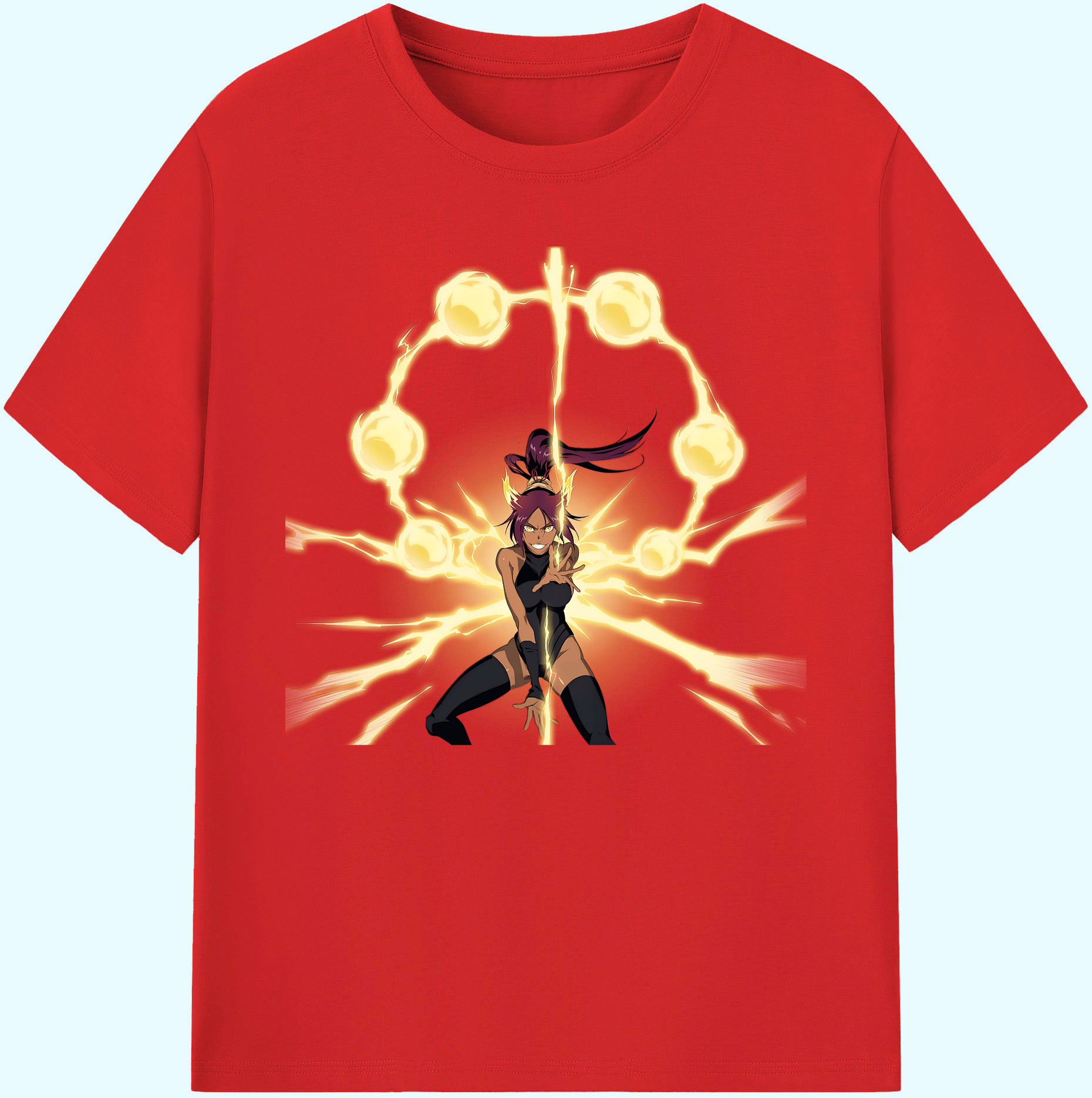 （画像用） ブリーチ 四楓院 夜一（しほういん よるいち） BLEACH Shihouin Yoruichi 綿100％ メンズ半袖Tシャツ｜肌触りやわらか＆通気性