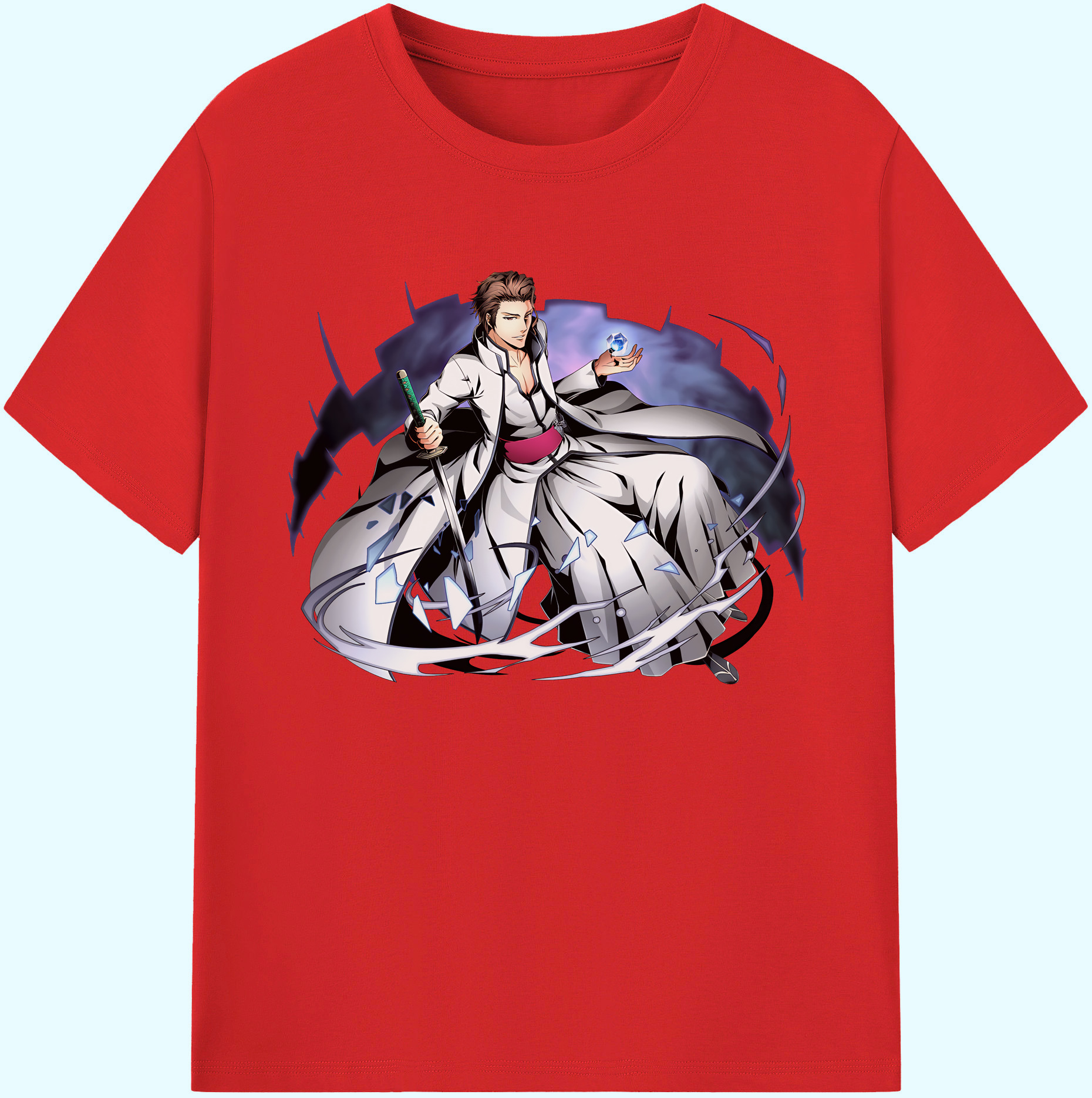 （画像用） ブリーチ 藍染 惣右介（あいぜん そうすけ） BLEACH Aizen Sousuke 綿100％ メンズ半袖Tシャツ｜肌触りやわらか＆通気性