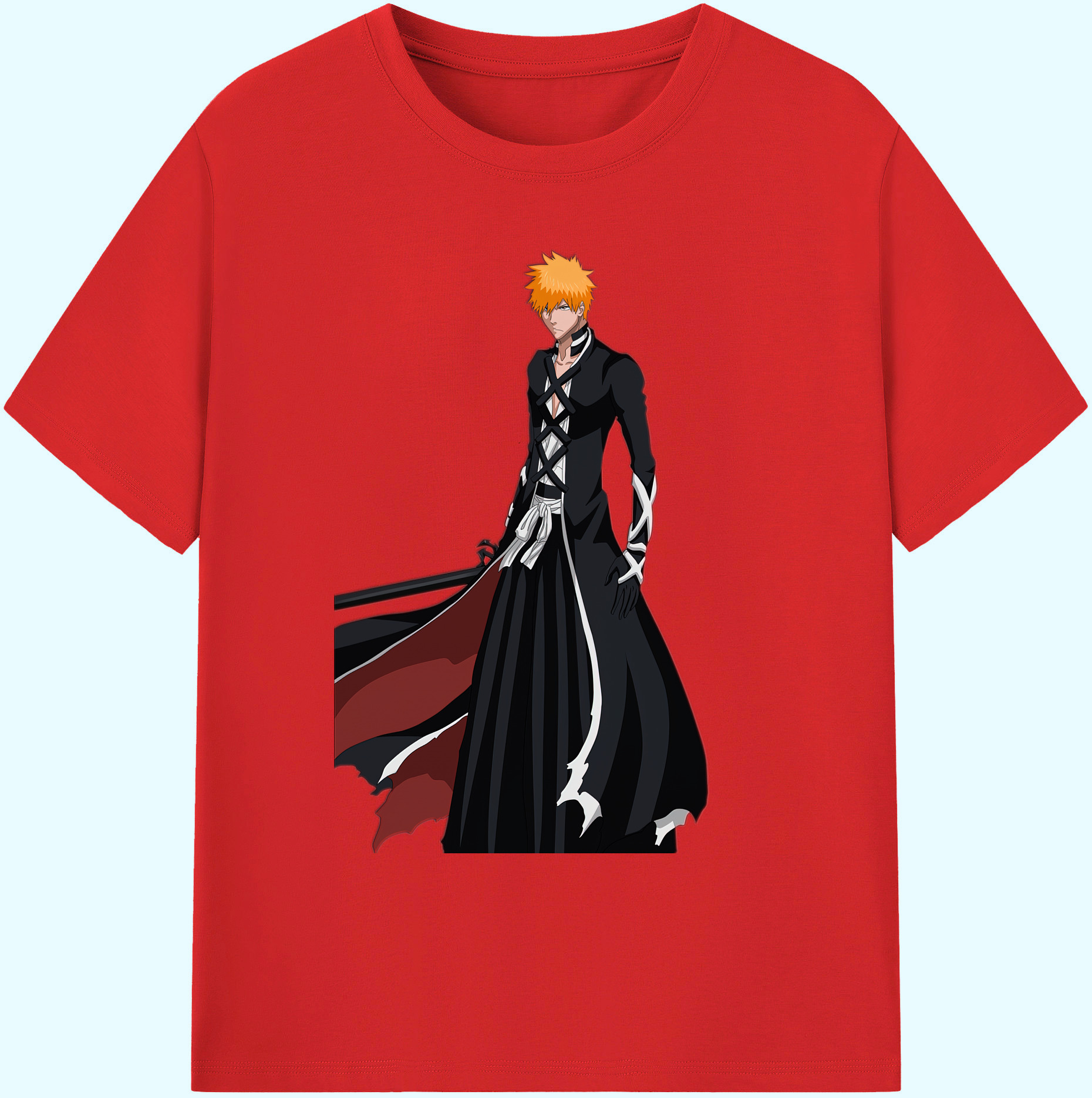 （画像用） ブリーチ 黒崎一護（くろさき いちご）BLEACH Kurosaki Ichigo 綿100％ メンズ半袖Tシャツ｜肌触りやわらか＆通気性