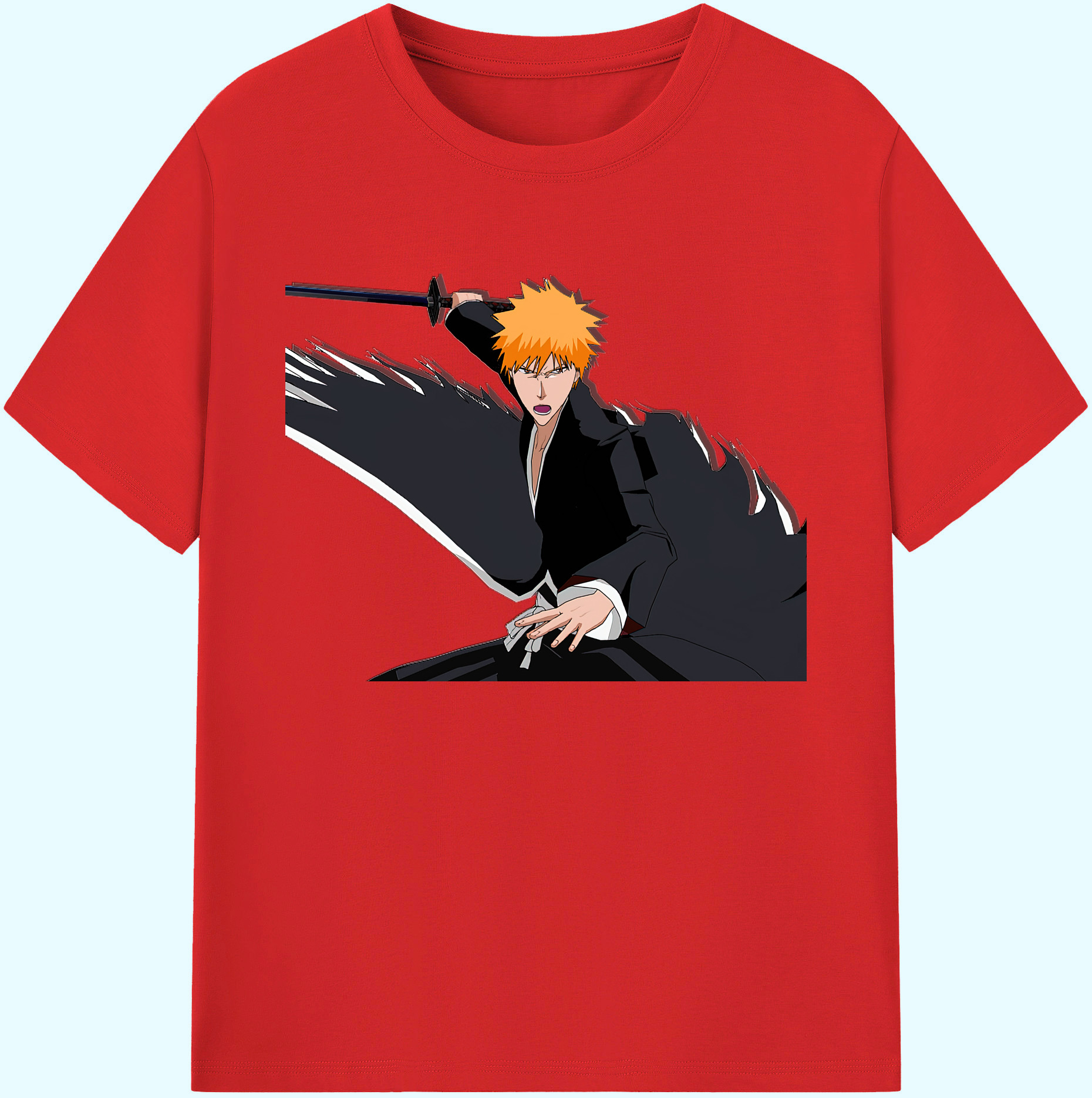 （画像用） ブリーチ 黒崎一護（くろさき いちご）BLEACH Kurosaki Ichigo 綿100％ メンズ半袖Tシャツ｜肌触りやわらか＆通気性