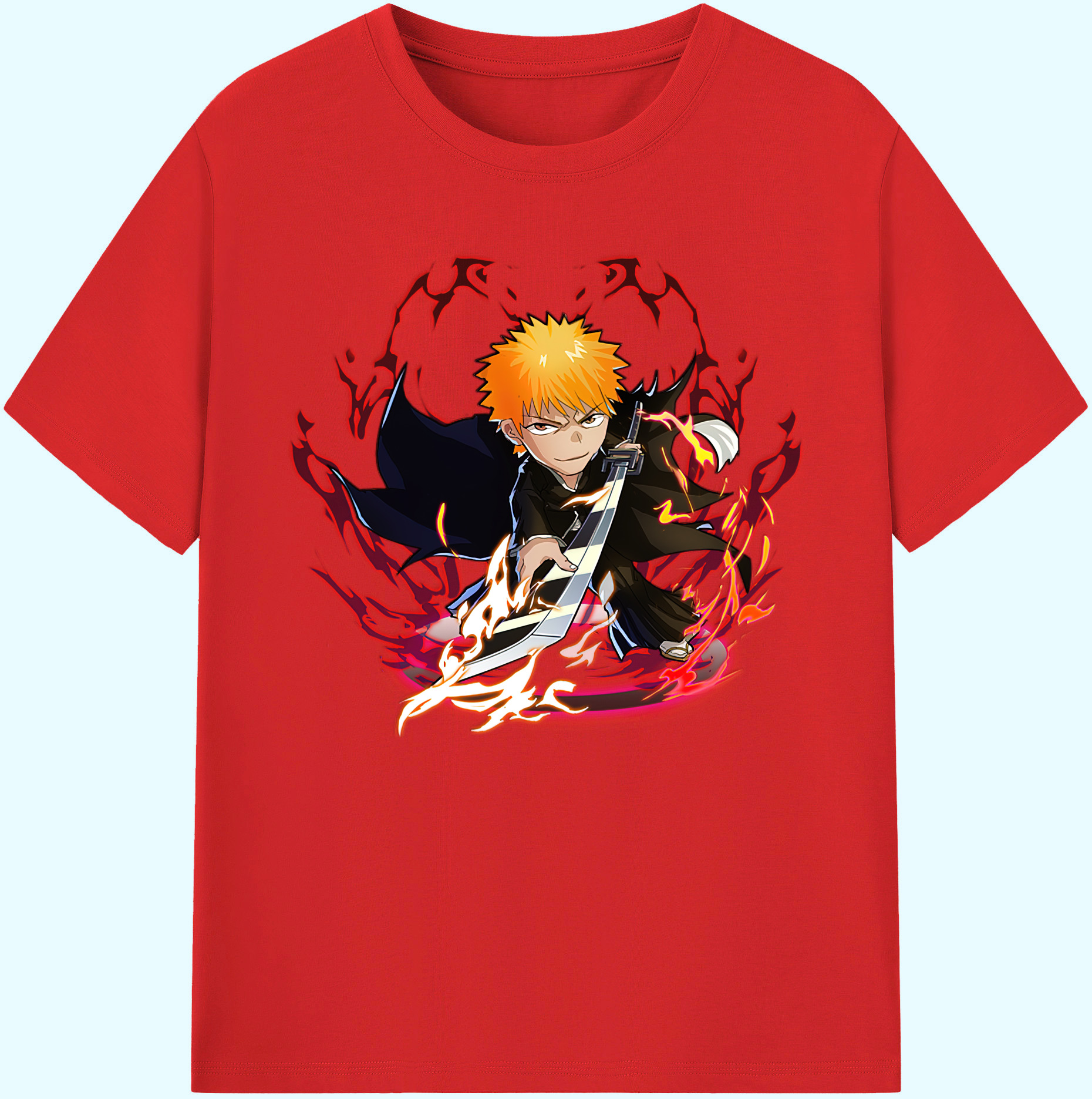 （画像用） ブリーチ 黒崎一護（くろさき いちご）BLEACH Kurosaki Ichigo 綿100％ メンズ半袖Tシャツ｜肌触りやわらか＆通気性