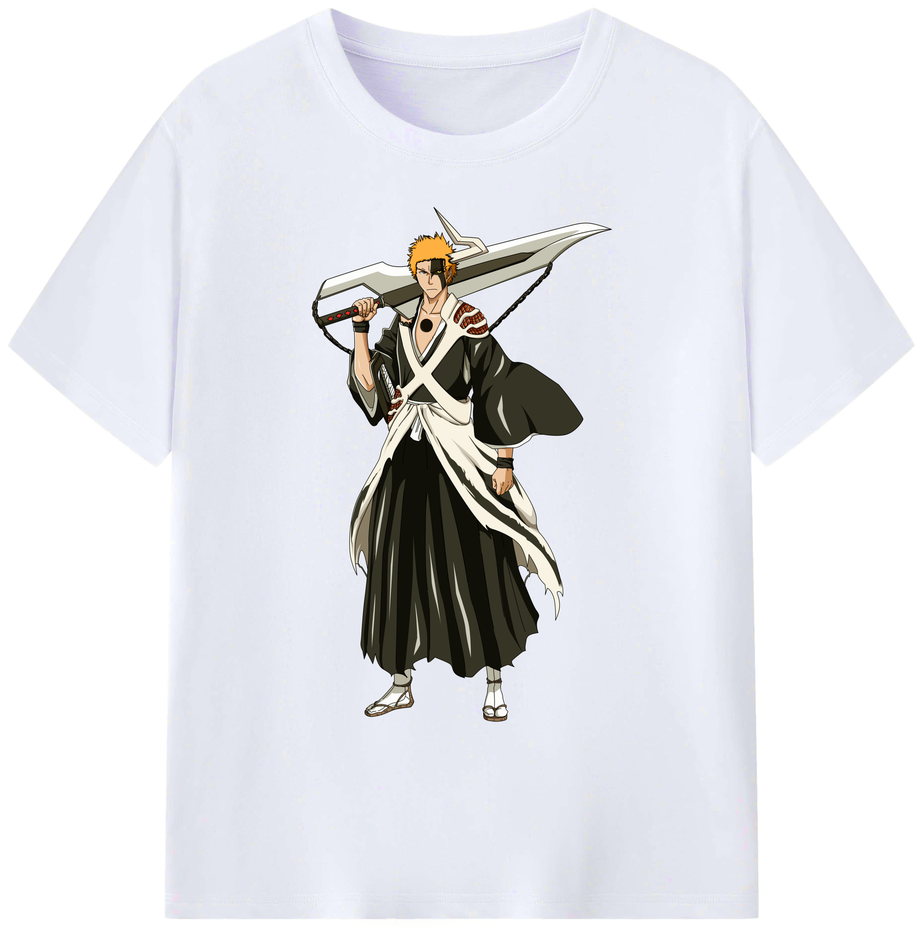 （画像用） ブリーチ 黒崎一護（くろさき いちご）BLEACH Kurosaki Ichigo 綿100％ メンズ半袖Tシャツ｜肌触りやわらか＆通気性