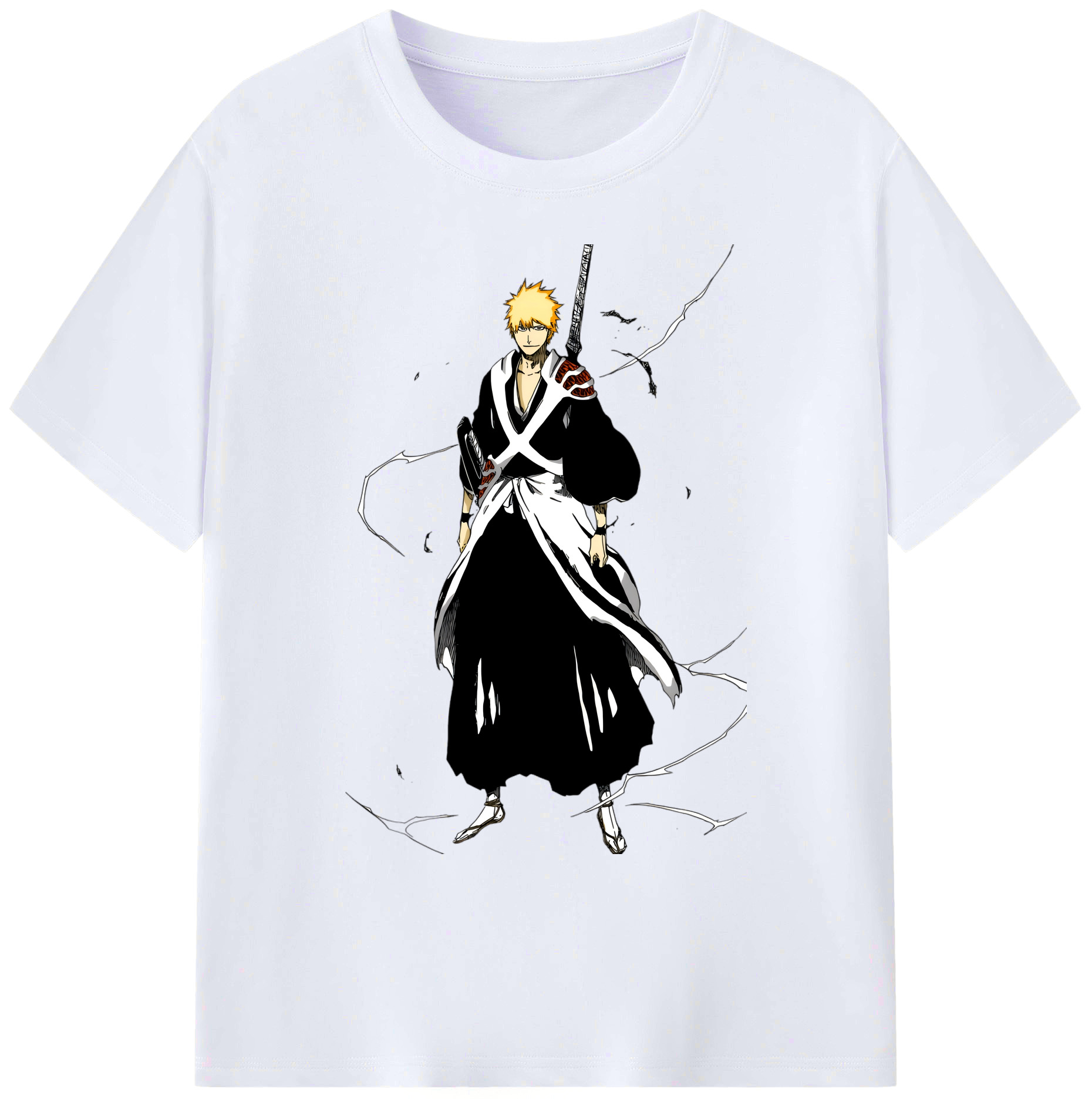 （画像用） ブリーチ 黒崎一護（くろさき いちご）BLEACH Kurosaki Ichigo 綿100％ メンズ半袖Tシャツ｜肌触りやわらか＆通気性