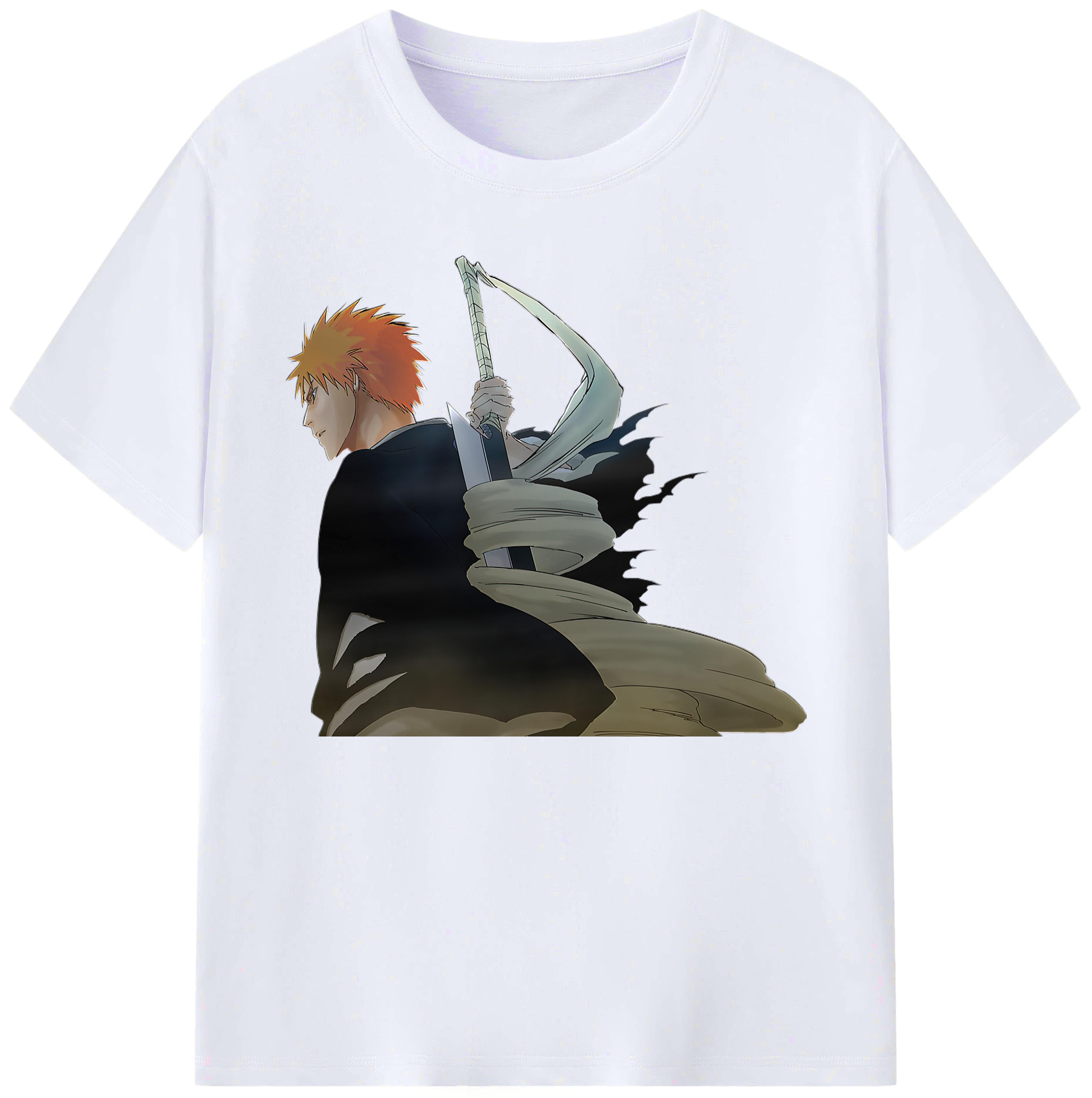 （画像用） ブリーチ 黒崎一護（くろさき いちご）BLEACH Kurosaki Ichigo 綿100％ メンズ半袖Tシャツ｜肌触りやわらか＆通気性