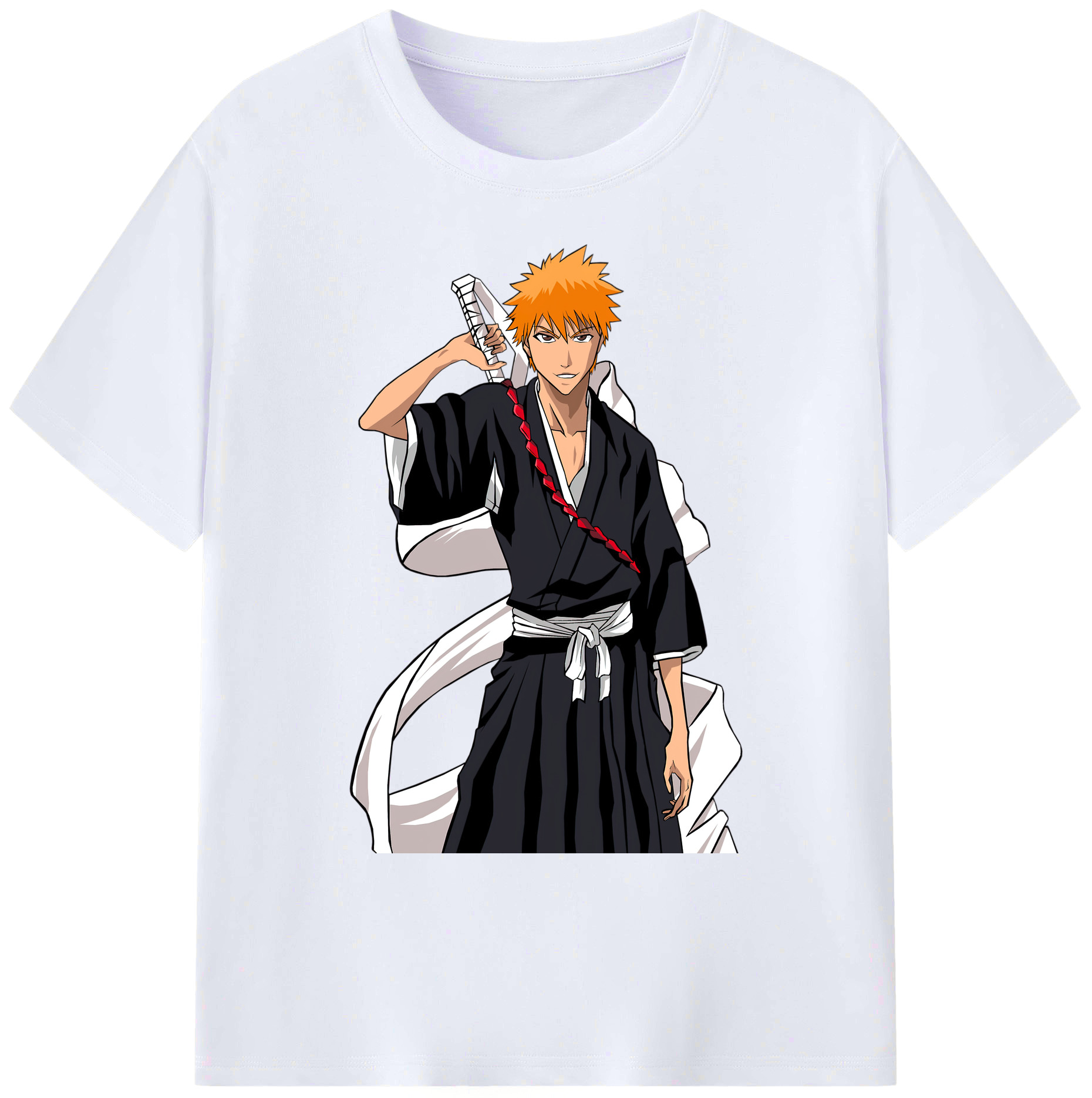 （画像用） ブリーチ 黒崎一護（くろさき いちご）BLEACH Kurosaki Ichigo 綿100％ メンズ半袖Tシャツ｜肌触りやわらか＆通気性