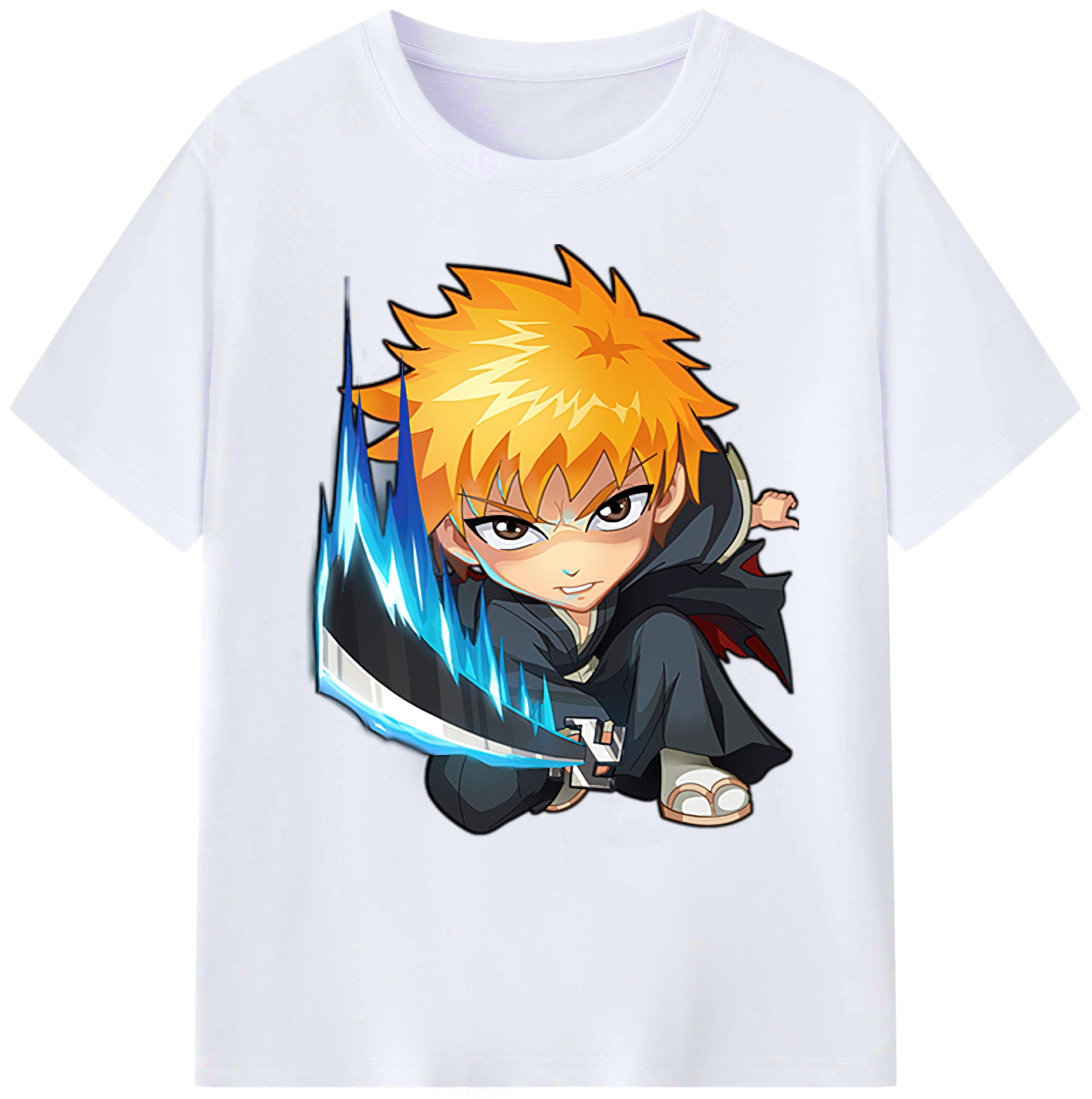 （画像用） ブリーチ 黒崎一護（くろさき いちご）BLEACH Kurosaki Ichigo 綿100％ メンズ半袖Tシャツ｜肌触りやわらか＆通気性